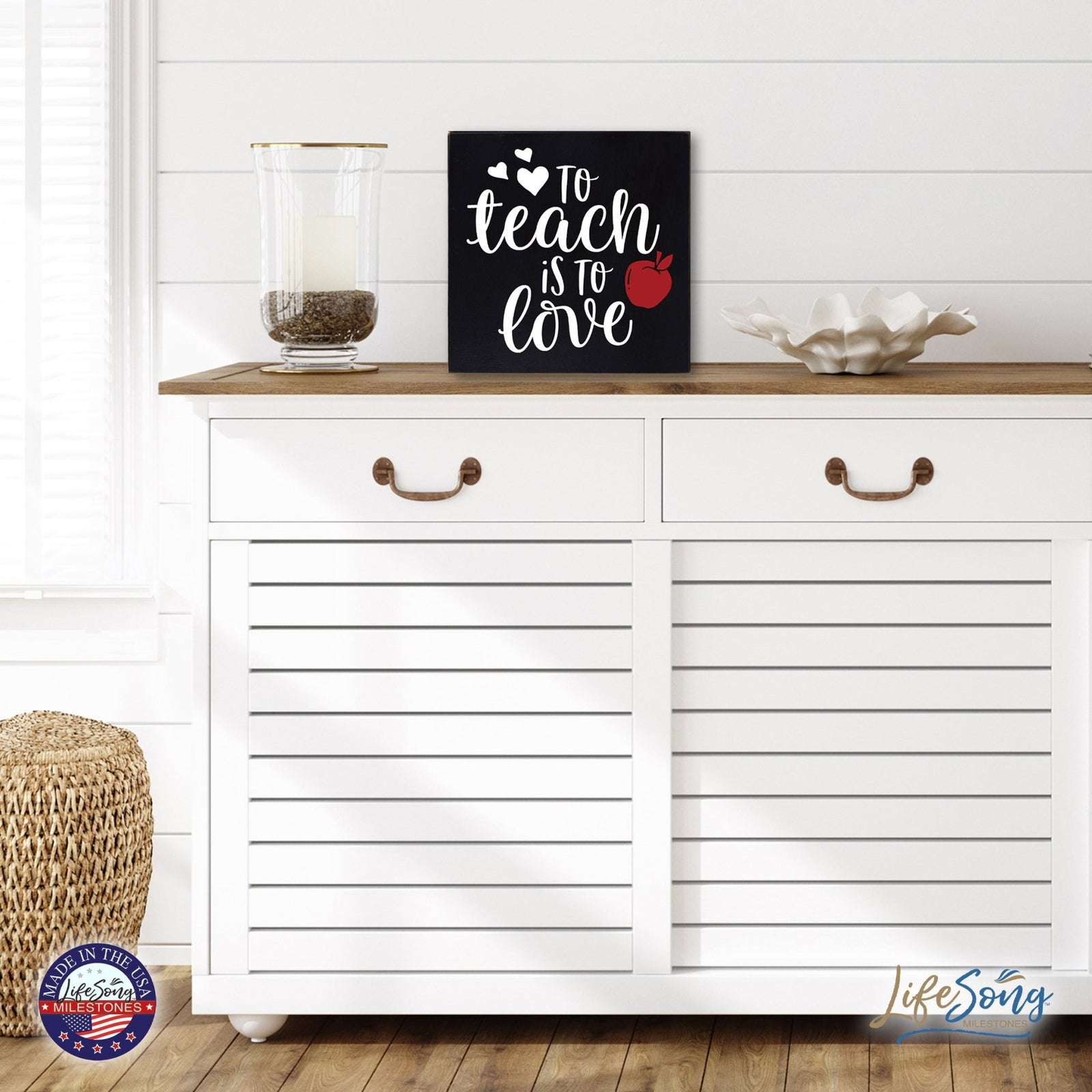Modern Inspirational Shadow Box for Everyday Home Decorations For Teachers 6x6 - To Teach Is To Love (Apple) - LifeSong Milestones