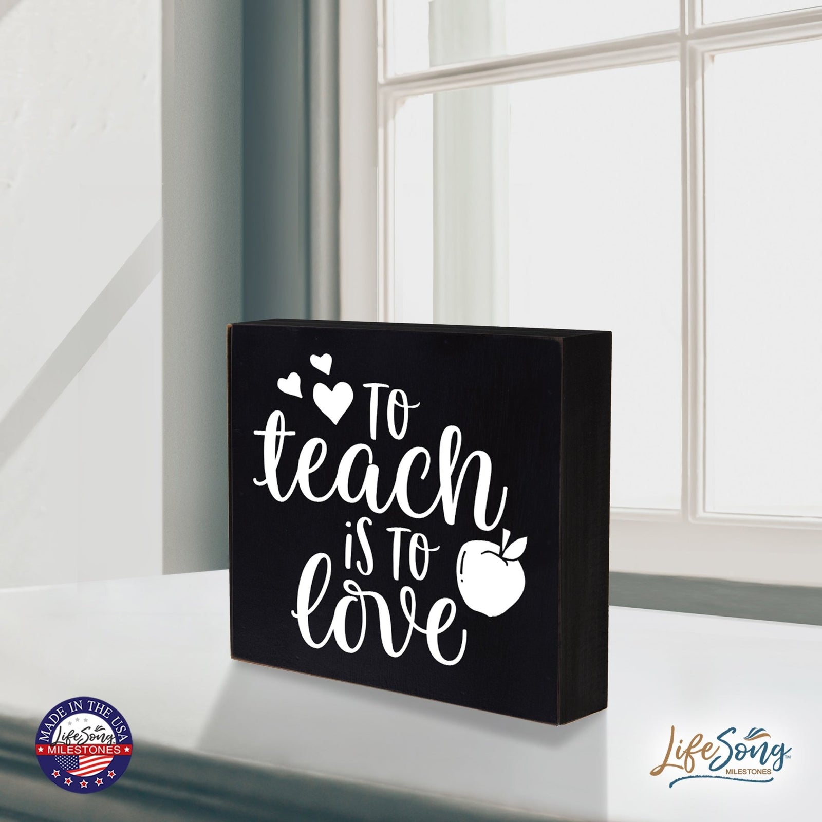 Modern Inspirational Shadow Box for Everyday Home Decorations For Teachers 6x6 - To Teach Is To Love (Heart) - LifeSong Milestones