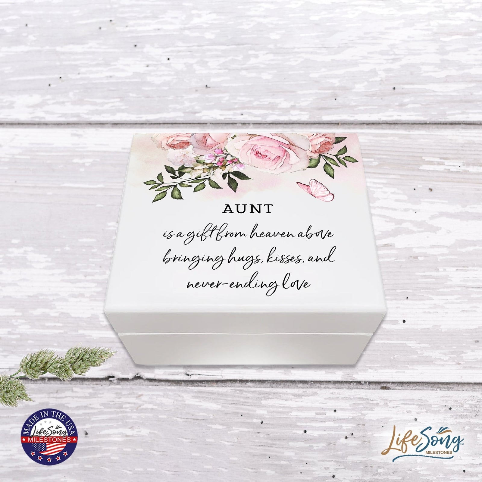 Modern Inspirational White Jewelry Keepsake Box for Aunt 6x5.5in - A Gift From Heaven - LifeSong Milestones