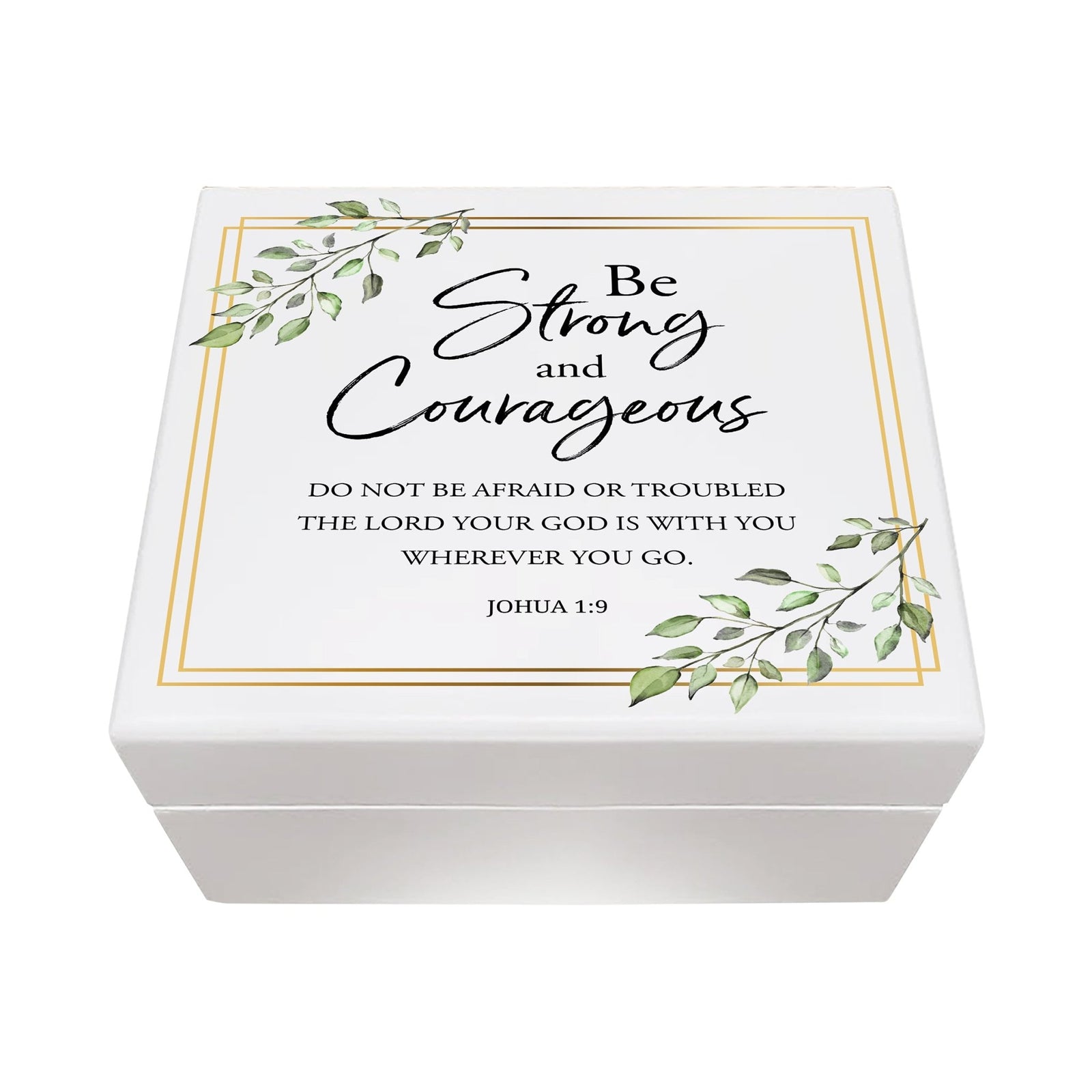 Modern Inspirational White Jewelry Keepsake Box for Children 6x5.5 - Be Strong and Courageous - LifeSong Milestones