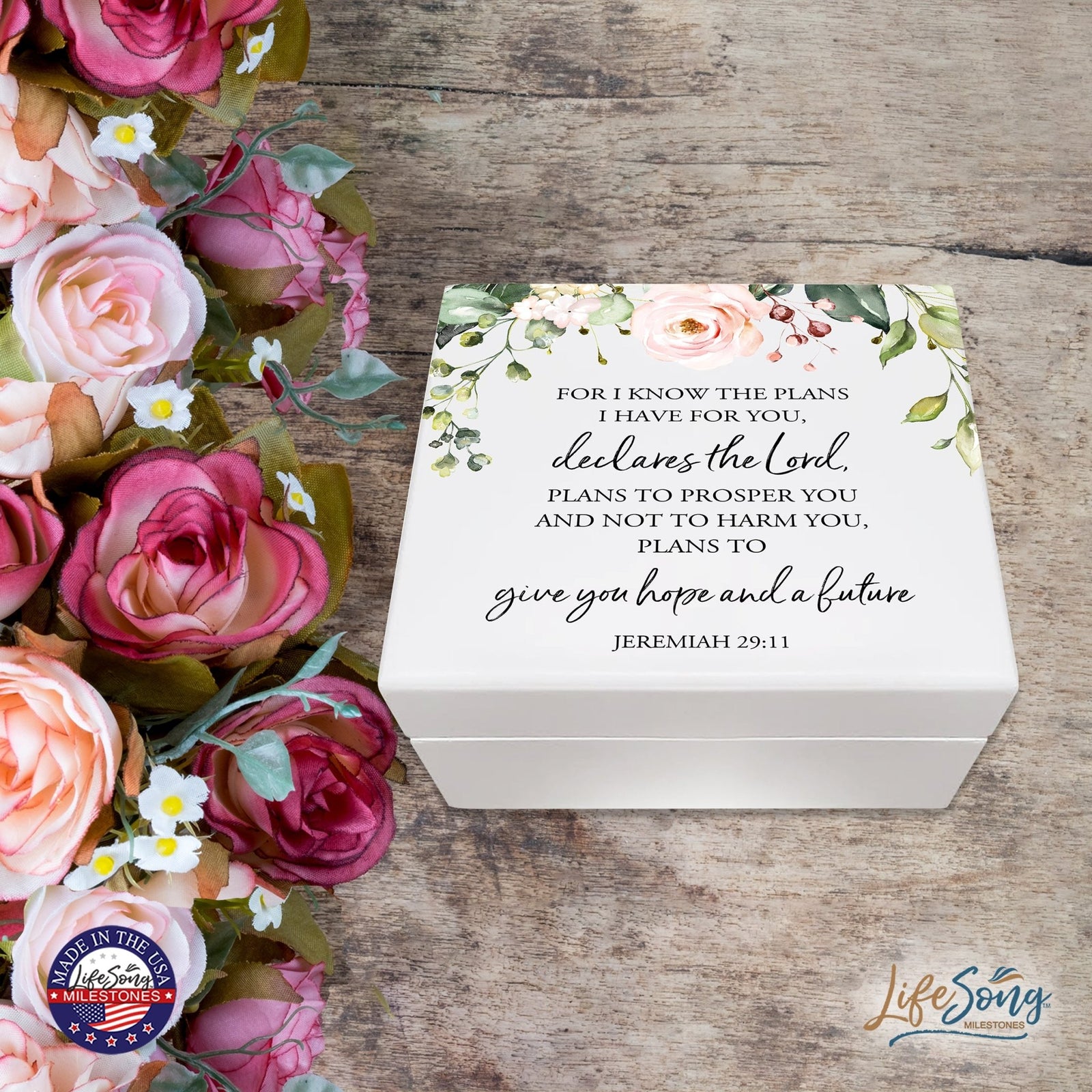 Modern Inspirational White Jewelry Keepsake Box for Children 6x5.5 - Give You Hope - LifeSong Milestones