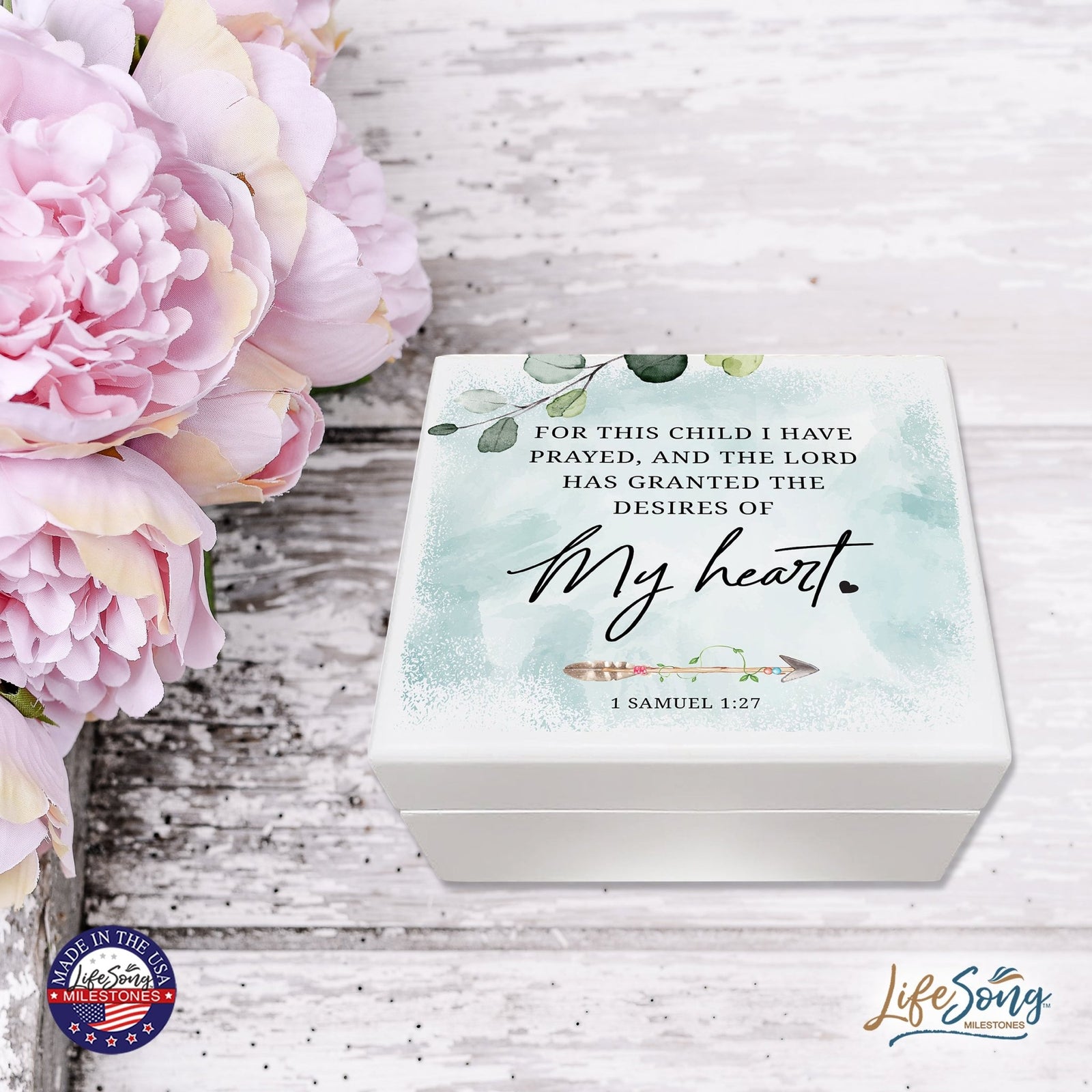 Modern Inspirational White Jewelry Keepsake Box for Children 6x5.5 - My Heart - LifeSong Milestones