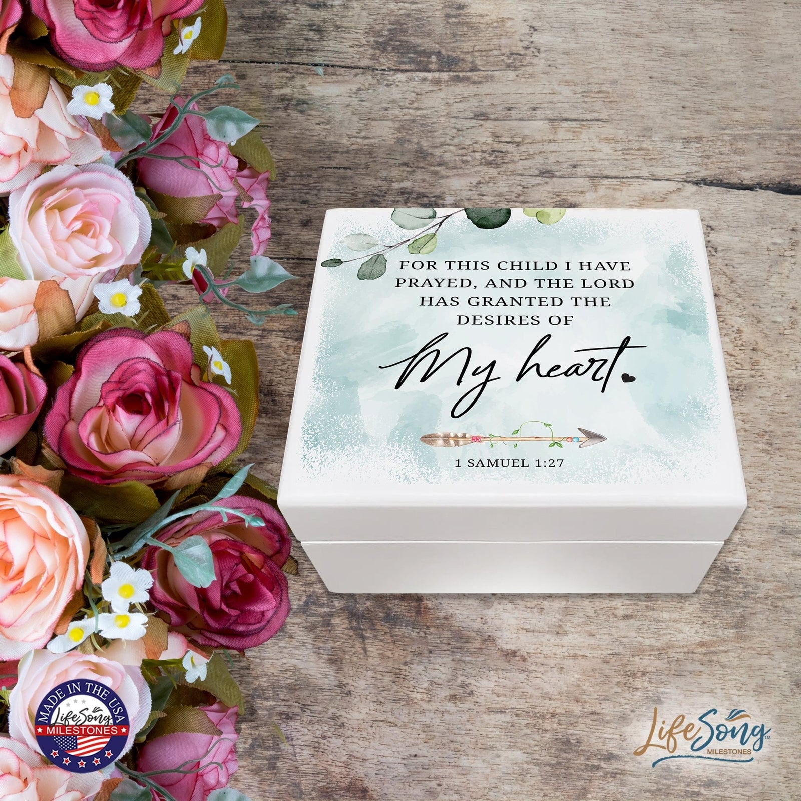 Modern Inspirational White Jewelry Keepsake Box for Children 6x5.5 - My Heart - LifeSong Milestones