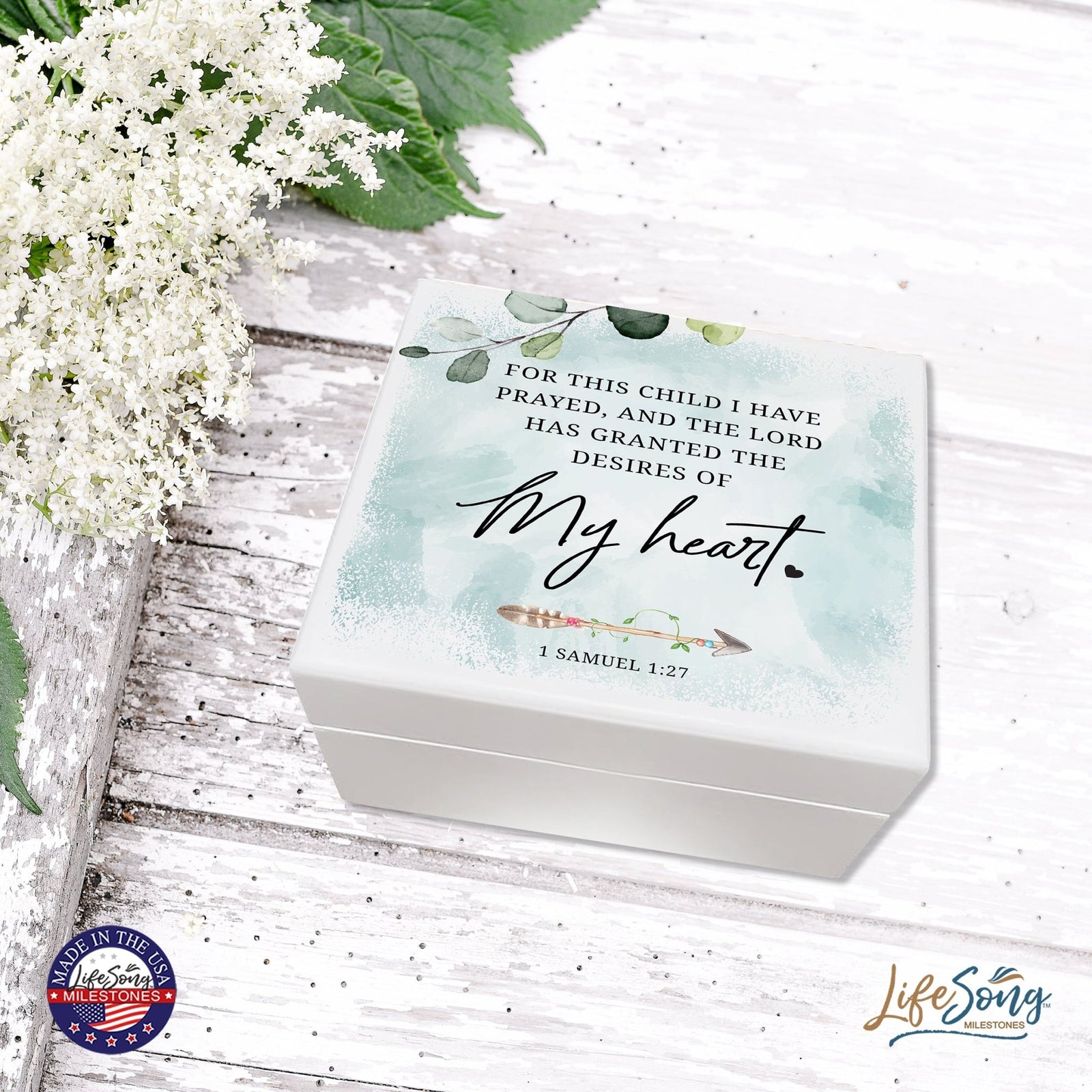 Modern Inspirational White Jewelry Keepsake Box for Children 6x5.5 - My Heart - LifeSong Milestones