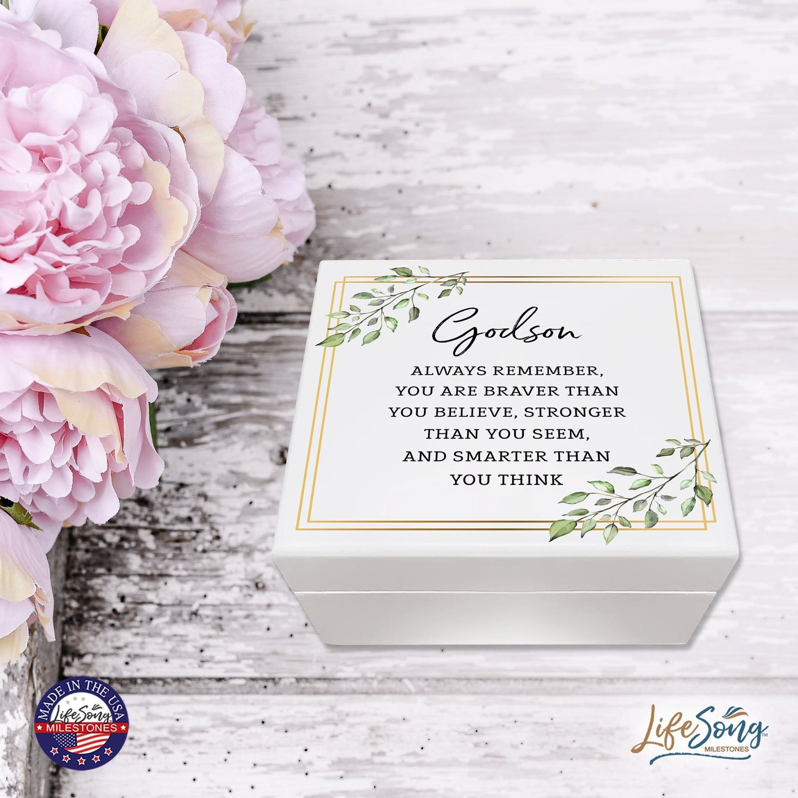 Lifesong Milestones Jewelry Keepsake Box with inset mirror for Godson