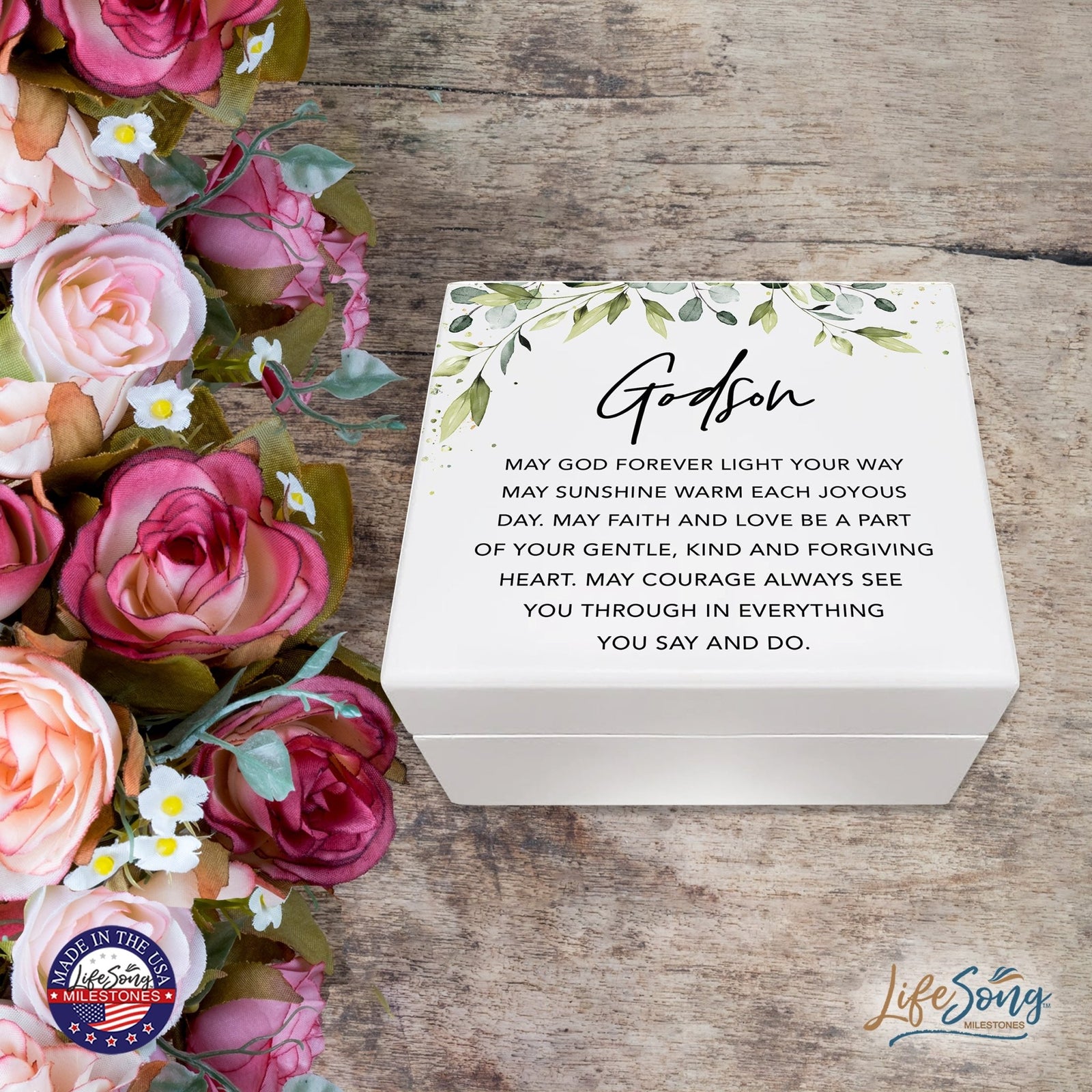 Lifesong Milestones Jewelry Keepsake Box with inset mirror for Godson