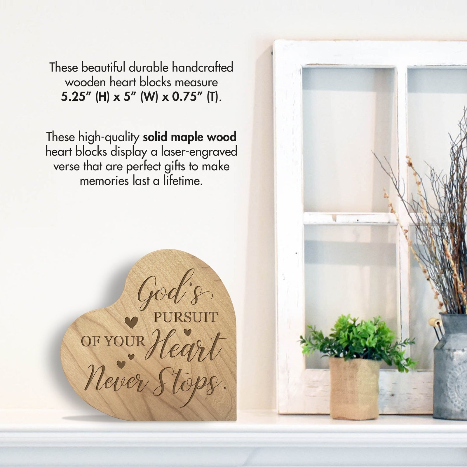 Modern Inspirational Wooden Heart Block For Home Décor - God’s Pursuit V2 - LifeSong Milestones