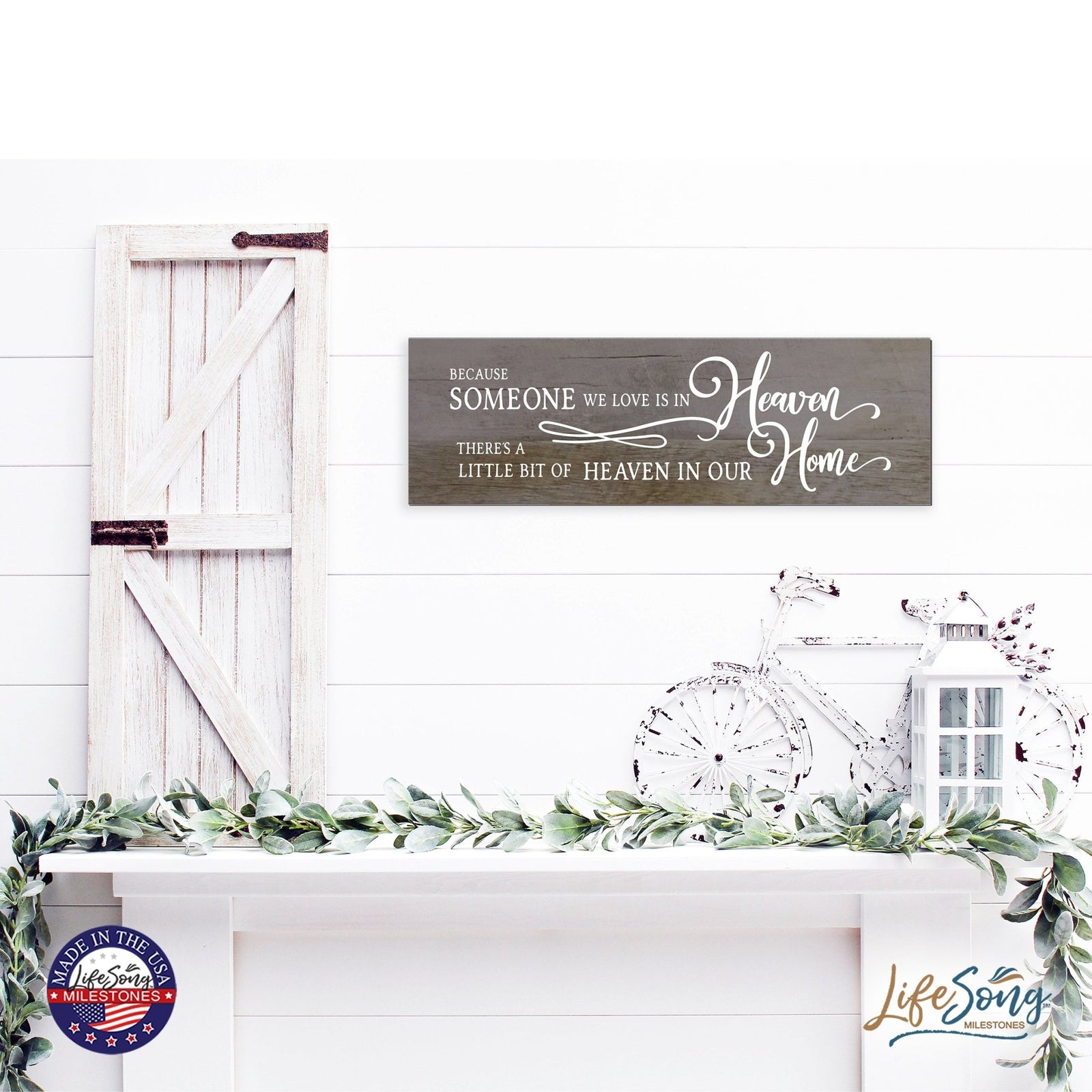 Modern Inspirational Wooden Wall Art Hanging Plaque 22.5x6 - Because Someone We Love - for Family and Home Decorations - LifeSong Milestones