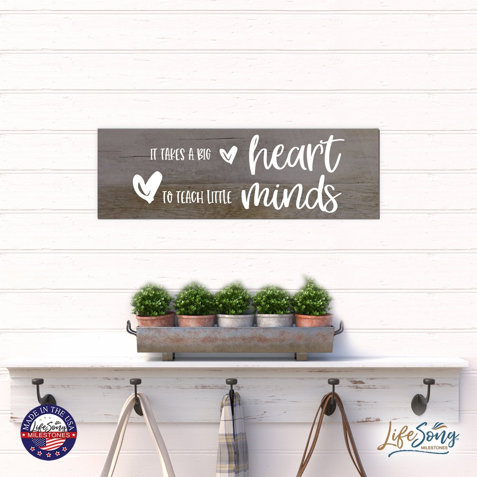 Modern Inspirational Wooden Wall Art Hanging Plaque 22.5x6 - It Takes A Big Heart - for Family and Home Decorations - LifeSong Milestones