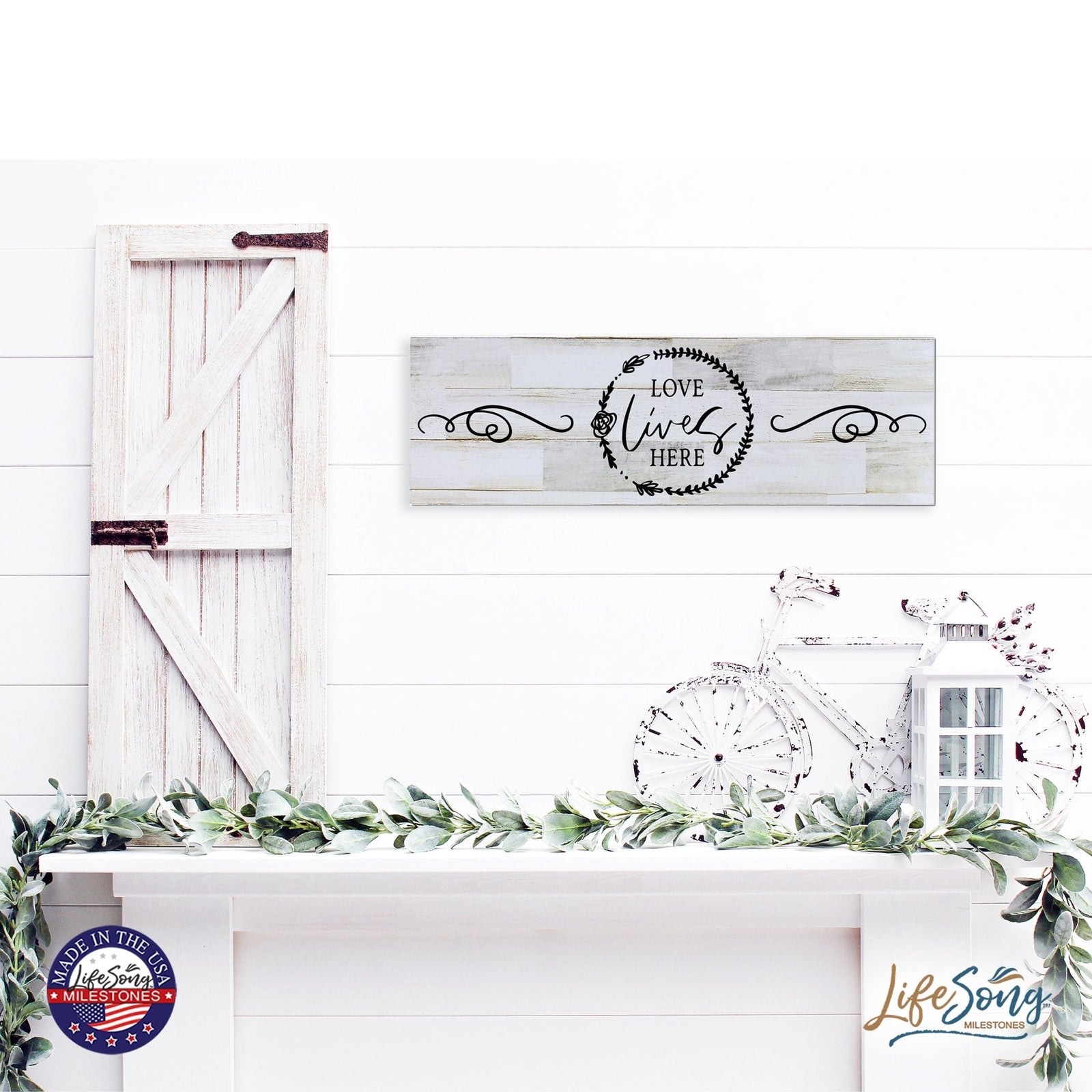 Modern Inspirational Wooden Wall Art Hanging Plaque 22.5x6 - Love Live Here - for Family and Home Decorations - LifeSong Milestones