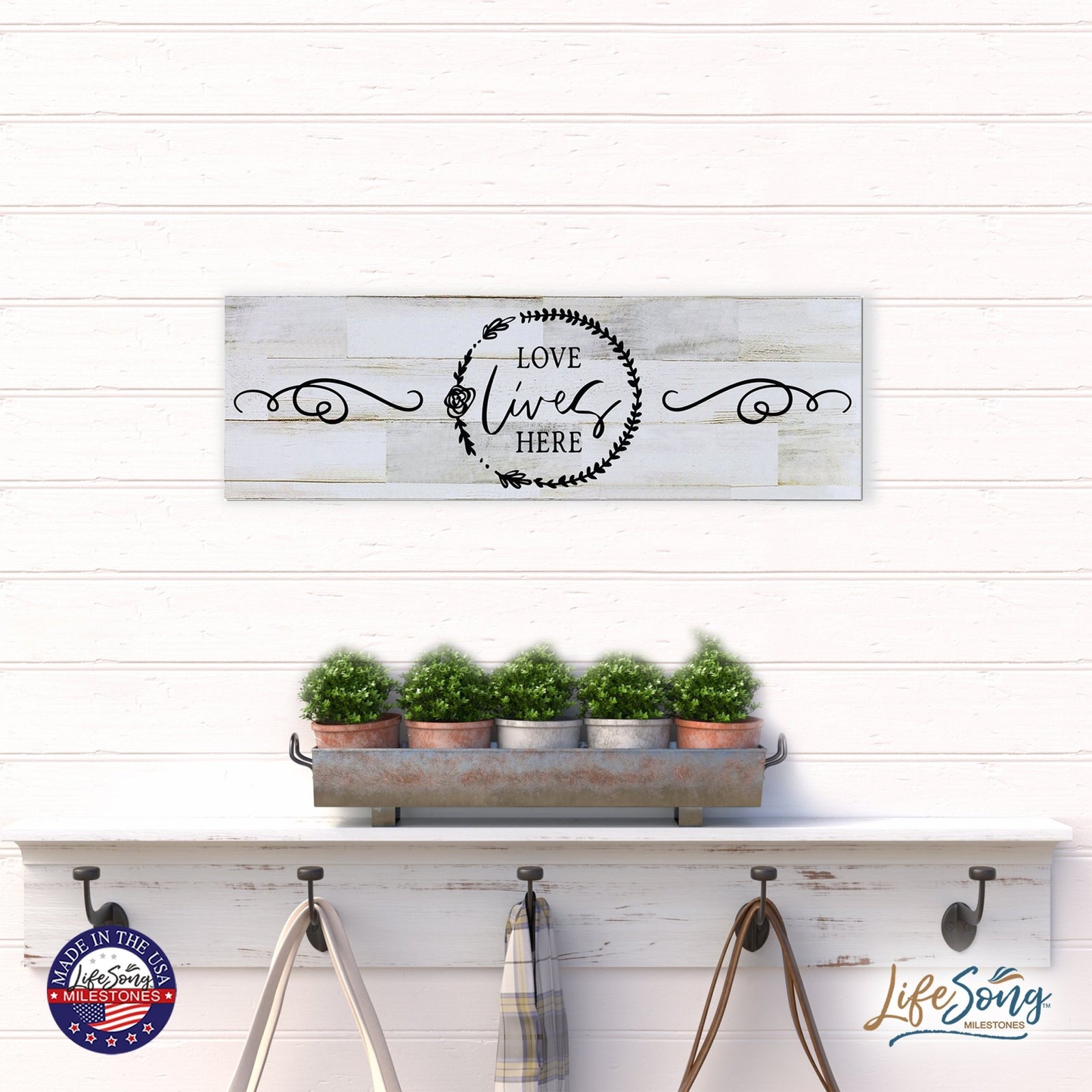 Modern Inspirational Wooden Wall Art Hanging Plaque 22.5x6 - Love Live Here - for Family and Home Decorations - LifeSong Milestones