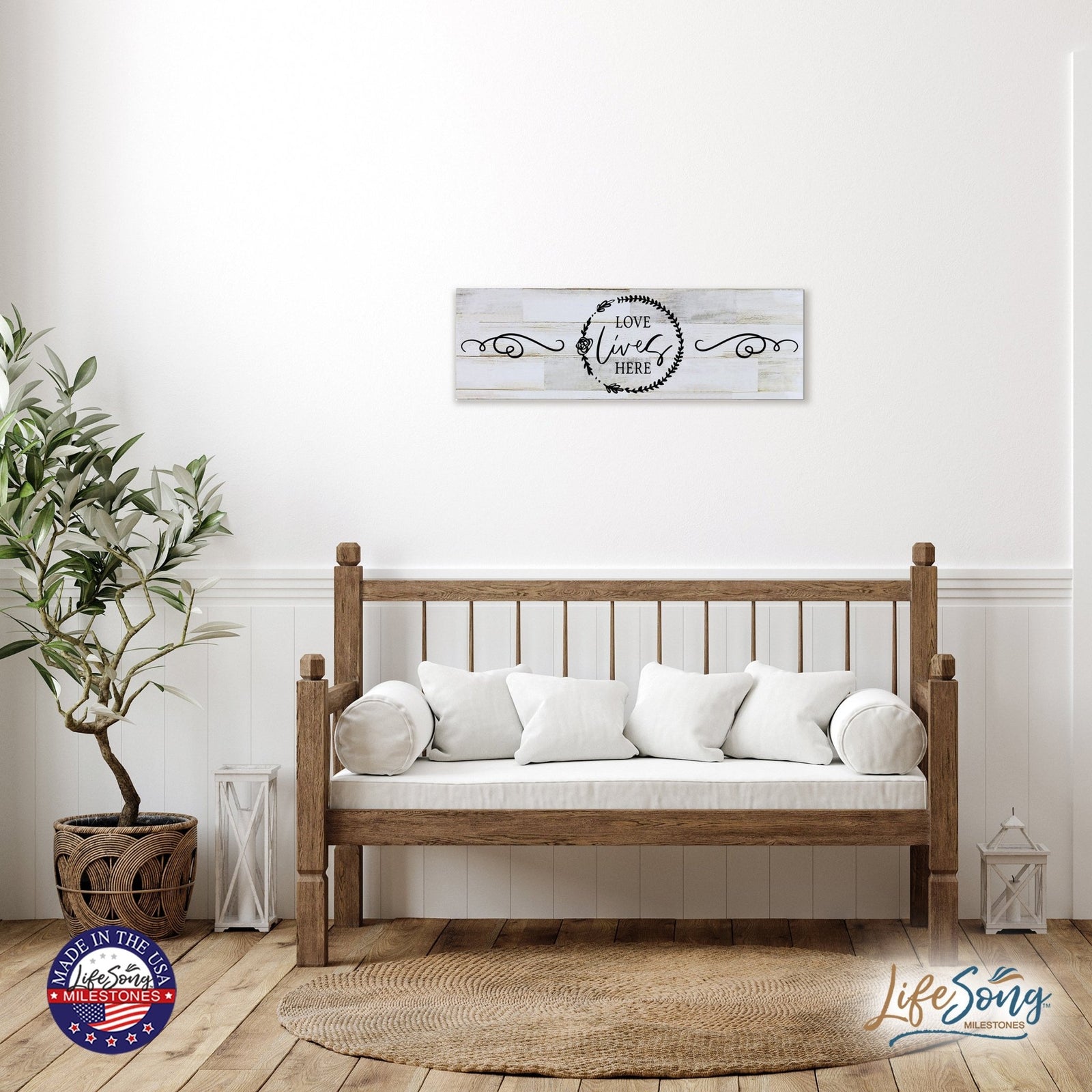 Modern Inspirational Wooden Wall Art Hanging Plaque 22.5x6 - Love Live Here - for Family and Home Decorations - LifeSong Milestones