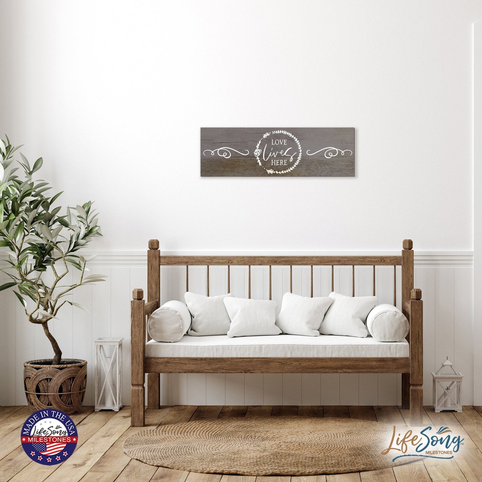 Modern Inspirational Wooden Wall Art Hanging Plaque 22.5x6 - Love Live Here - for Family and Home Decorations - LifeSong Milestones