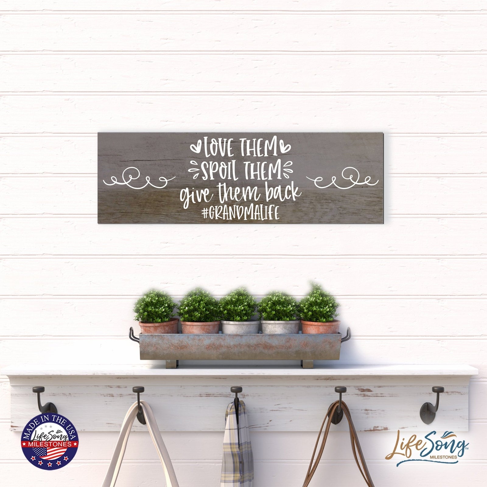 Modern Inspirational Wooden Wall Art Hanging Plaque 22.5x6 - Love Them Spoil - for Family and Home Decorations - LifeSong Milestones