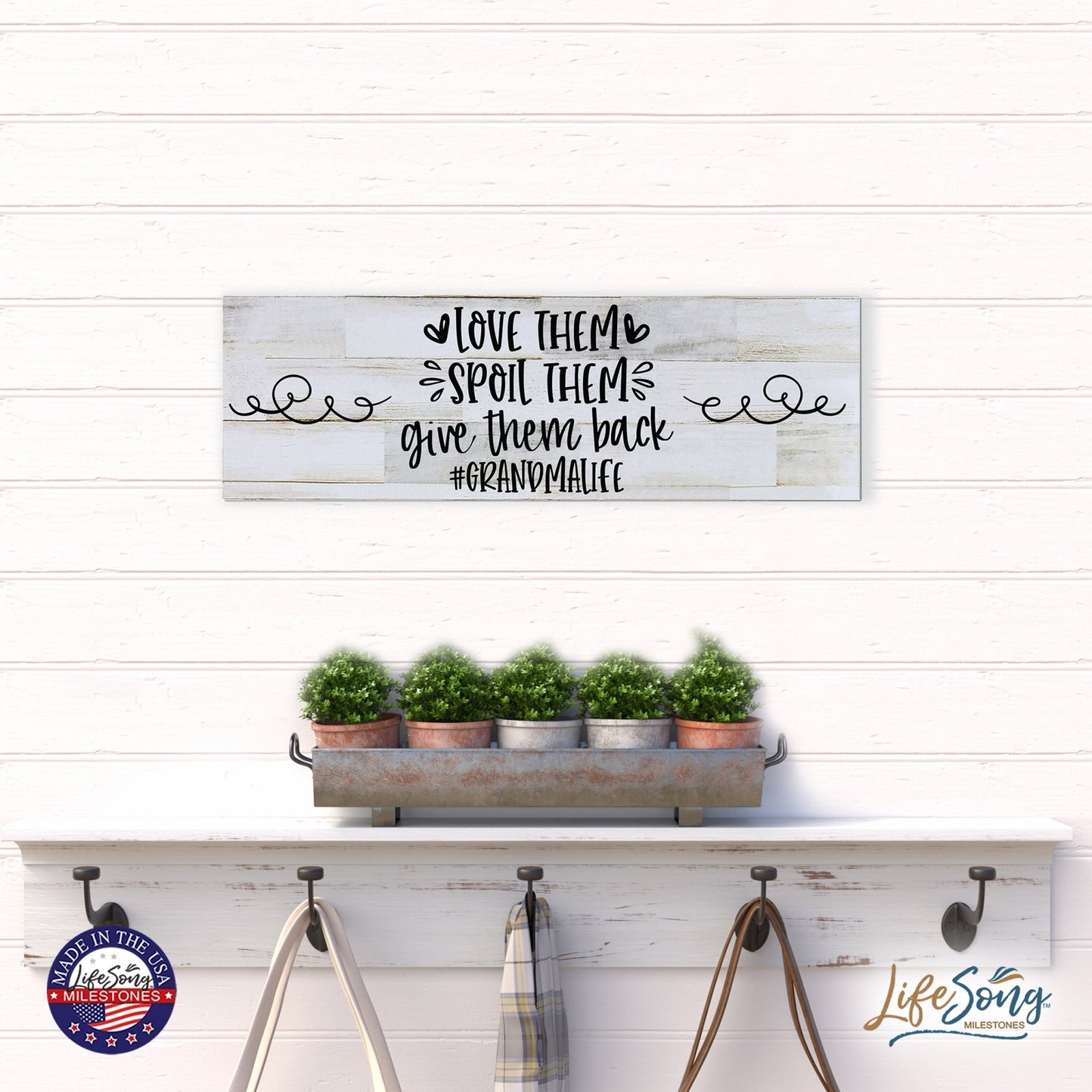 Modern Inspirational Wooden Wall Art Hanging Plaque 22.5x6 - Love Them Spoil - for Family and Home Decorations - LifeSong Milestones