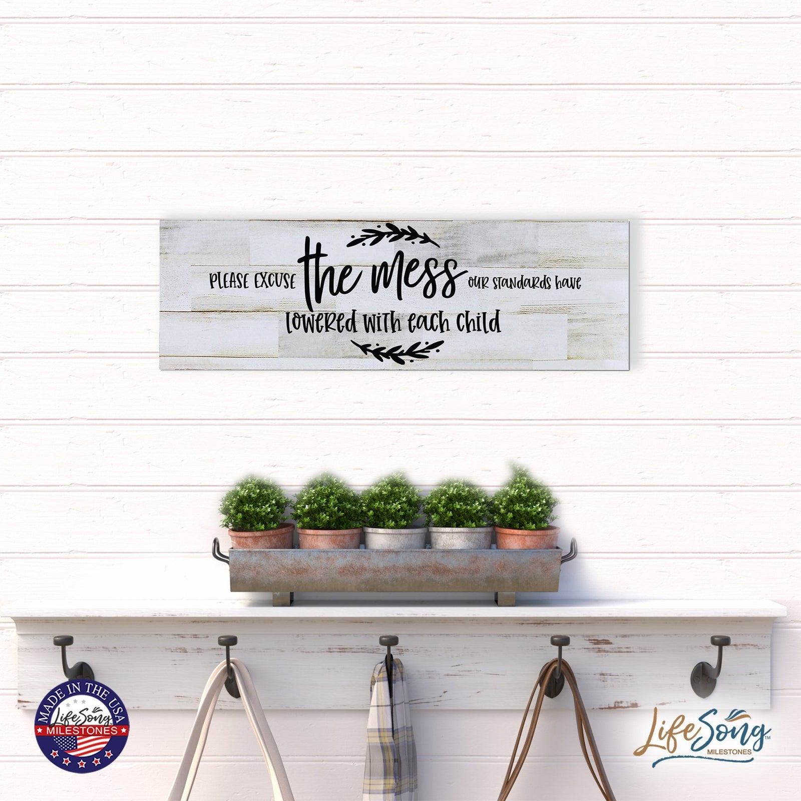 Modern Inspirational Wooden Wall Art Hanging Plaque 22.5x6 - The Mess Our Standards - for Family and Home Decorations - LifeSong Milestones