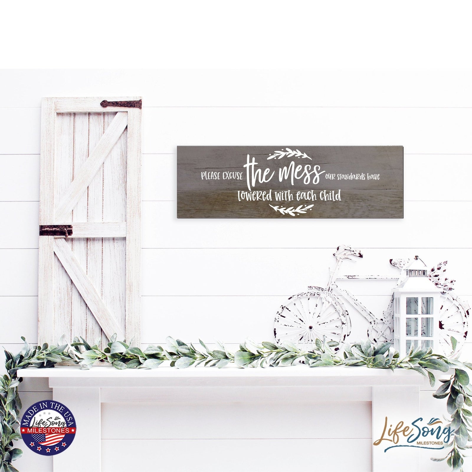 Modern Inspirational Wooden Wall Art Hanging Plaque 22.5x6 - The Mess Our Standards - for Family and Home Decorations - LifeSong Milestones
