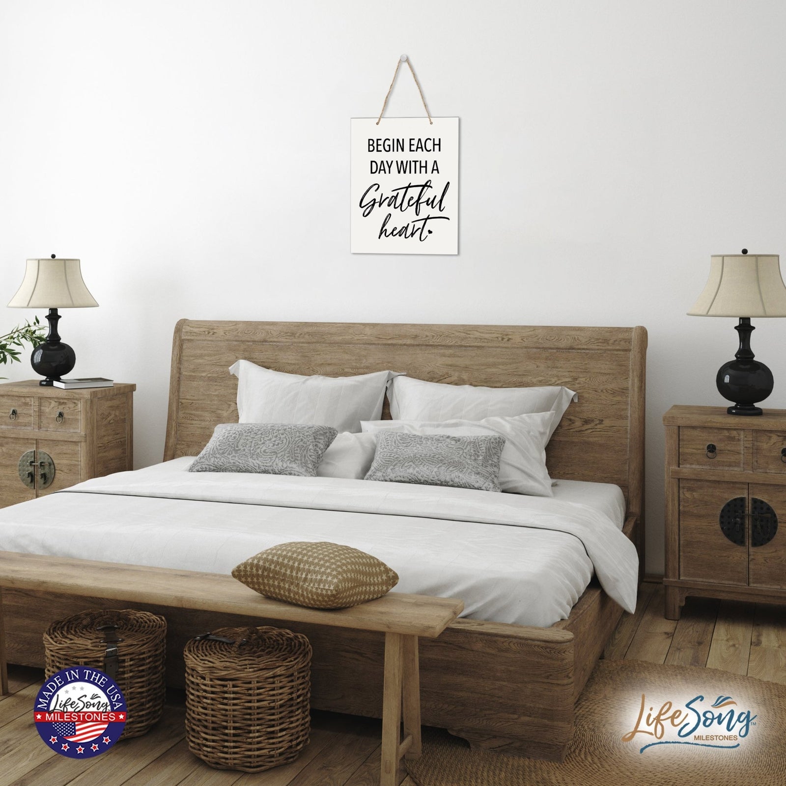 Modern Inspirational Wooden Wall Art Hanging Sign 12x15in - Begin Each Day - For Family And Home Decorations - LifeSong Milestones