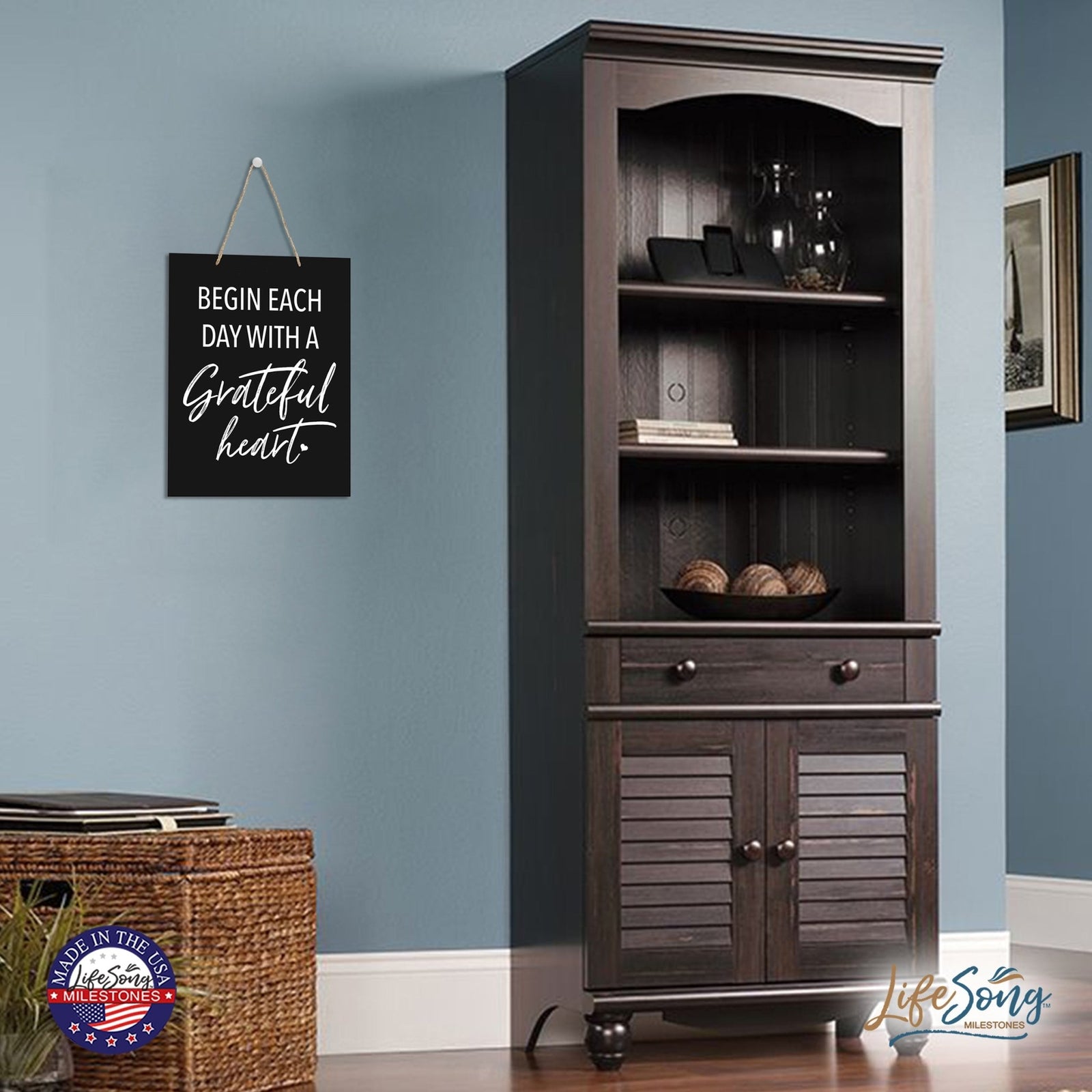 Modern Inspirational Wooden Wall Art Hanging Sign 12x15in - Begin Each Day - For Family And Home Decorations - LifeSong Milestones