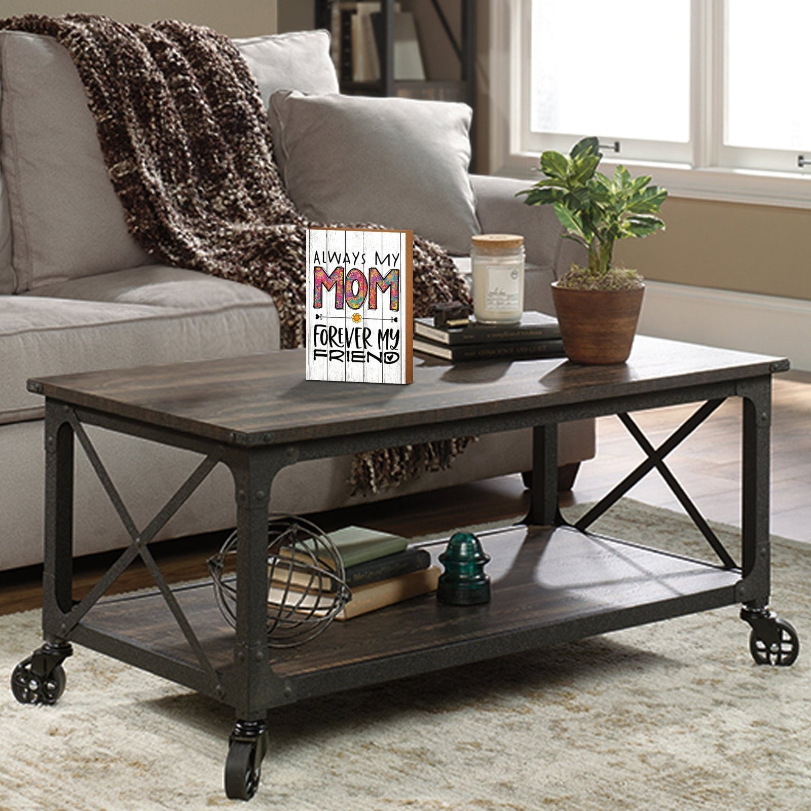 Modern-Inspired White Wooden Graffiti Art Shelf Sitter Gift Idea & Home Décor - Always My Mom - LifeSong Milestones