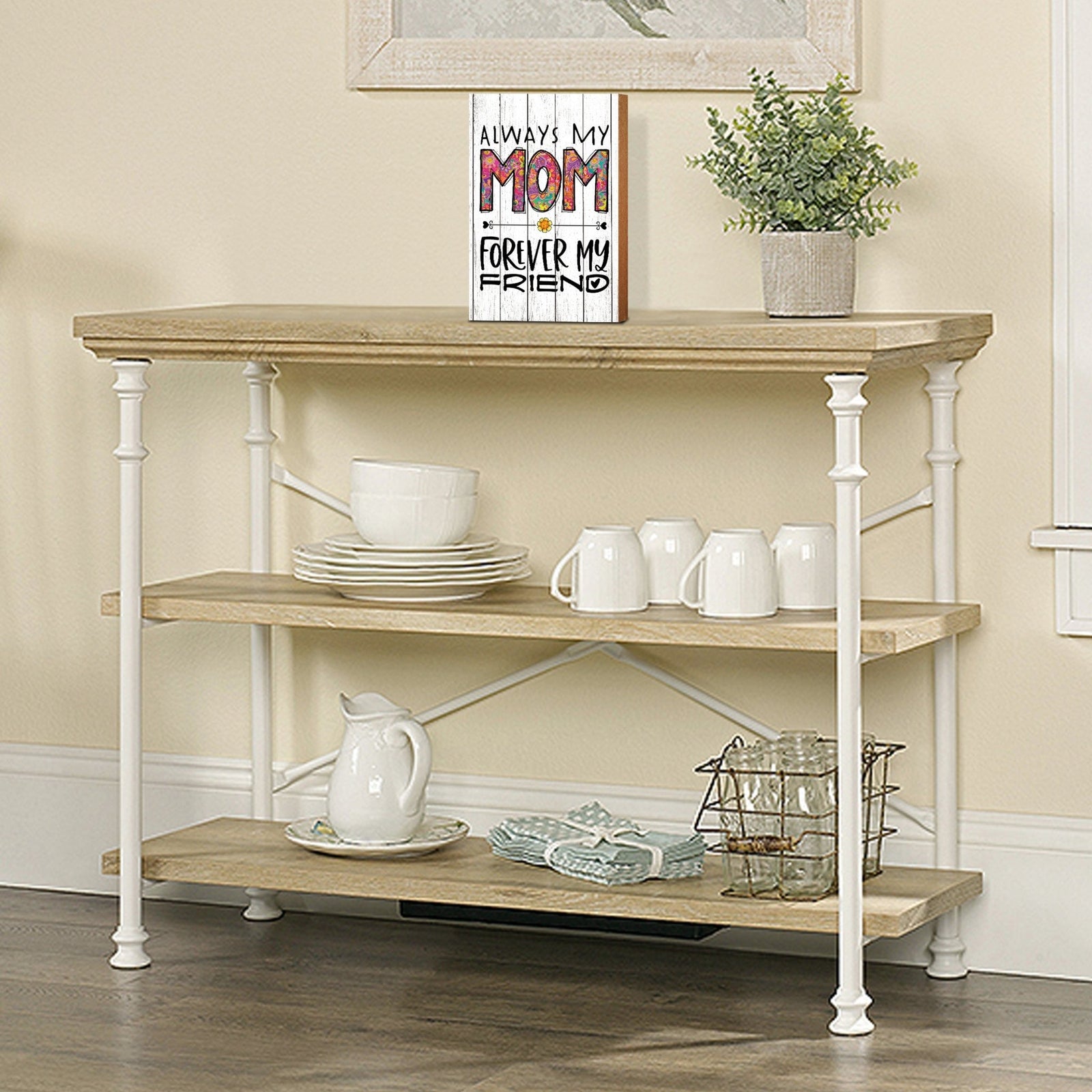 Modern-Inspired White Wooden Graffiti Art Shelf Sitter Gift Idea & Home Décor - Always My Mom - LifeSong Milestones