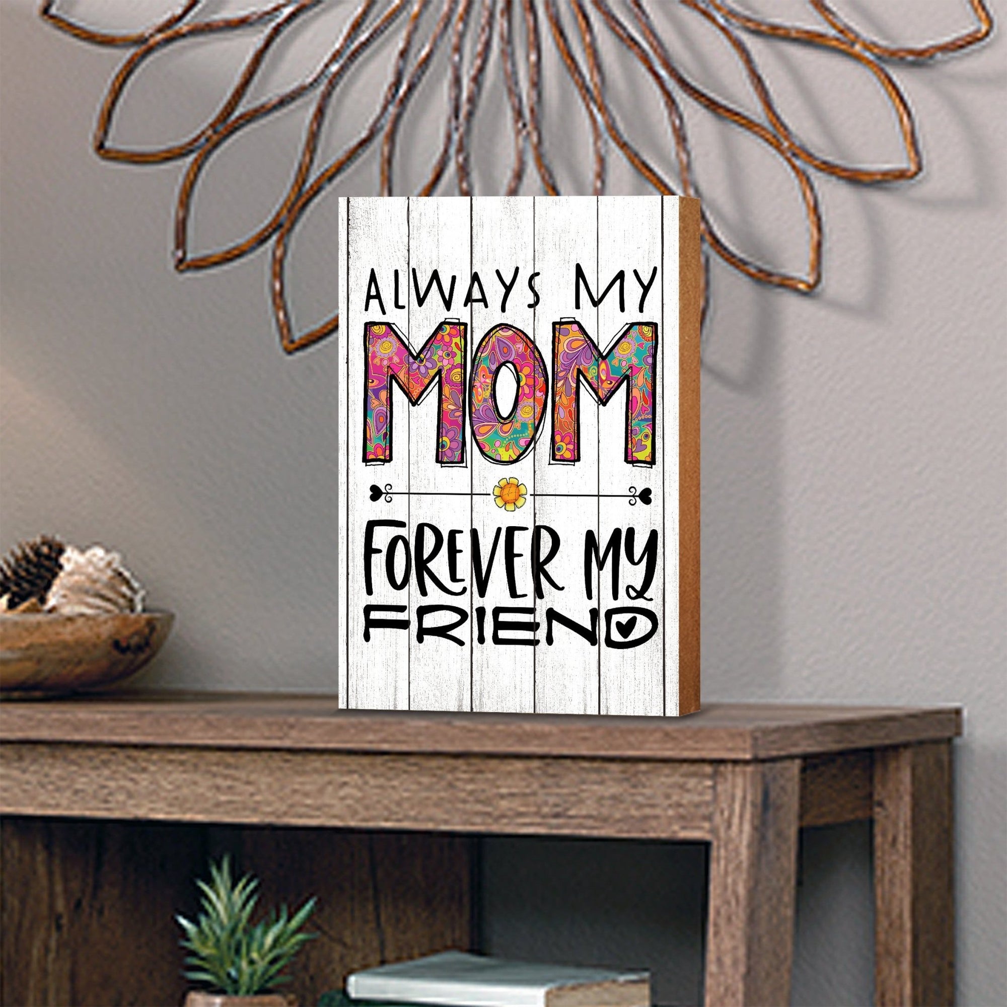 Modern-Inspired White Wooden Graffiti Art Shelf Sitter Gift Idea & Home Décor - Always My Mom - LifeSong Milestones