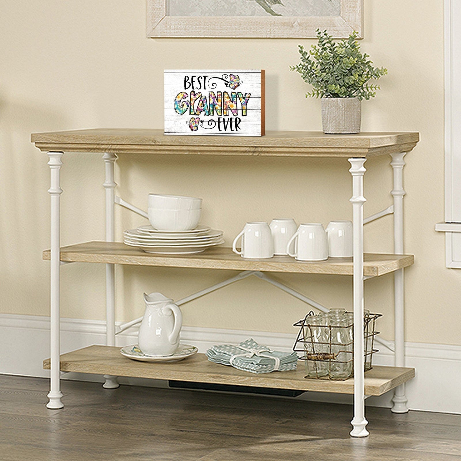 Modern-Inspired White Wooden Graffiti Art Shelf Sitter Gift Idea & Home Décor - Best Granny Ever - LifeSong Milestones