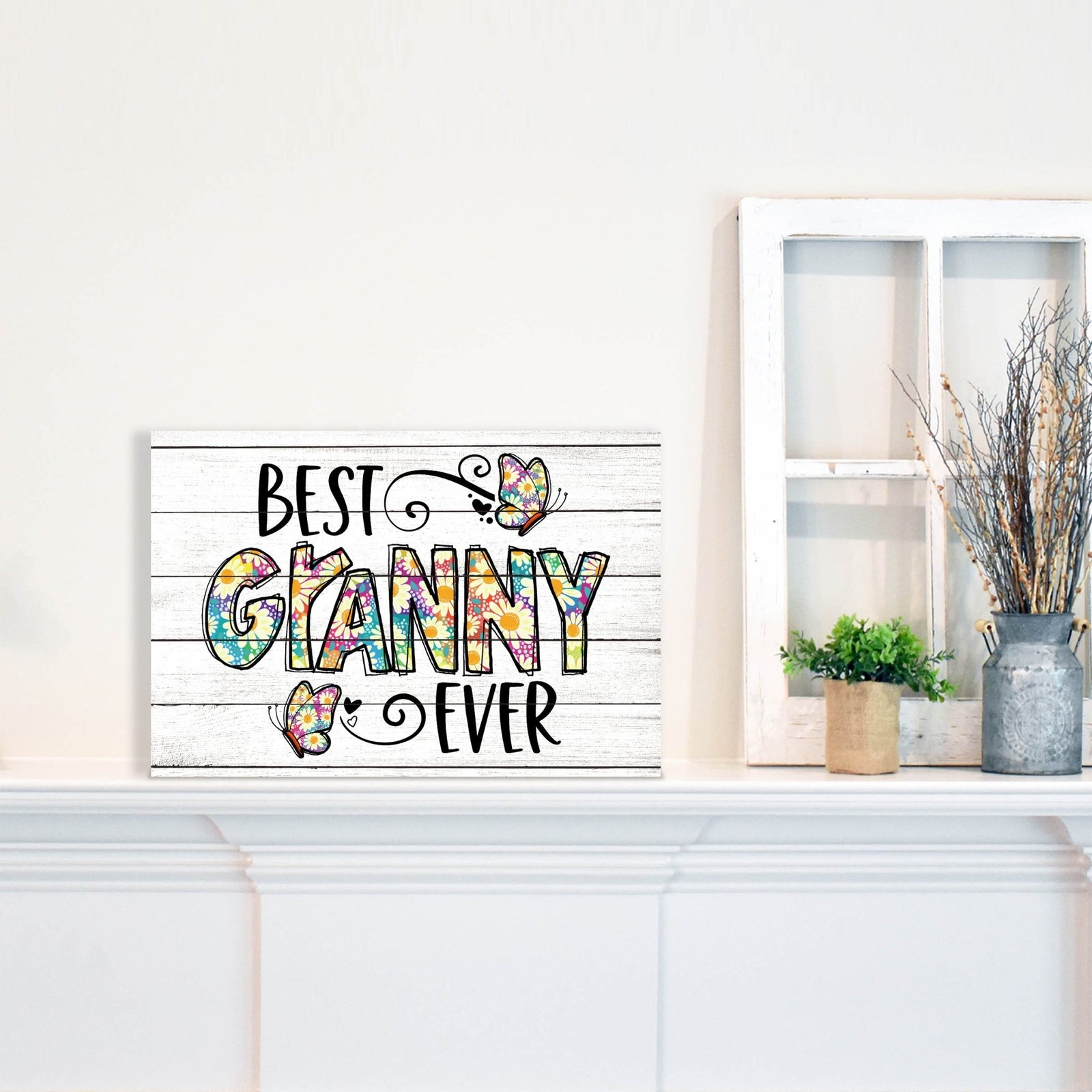 Modern-Inspired White Wooden Graffiti Art Shelf Sitter Gift Idea & Home Décor - Best Granny Ever - LifeSong Milestones