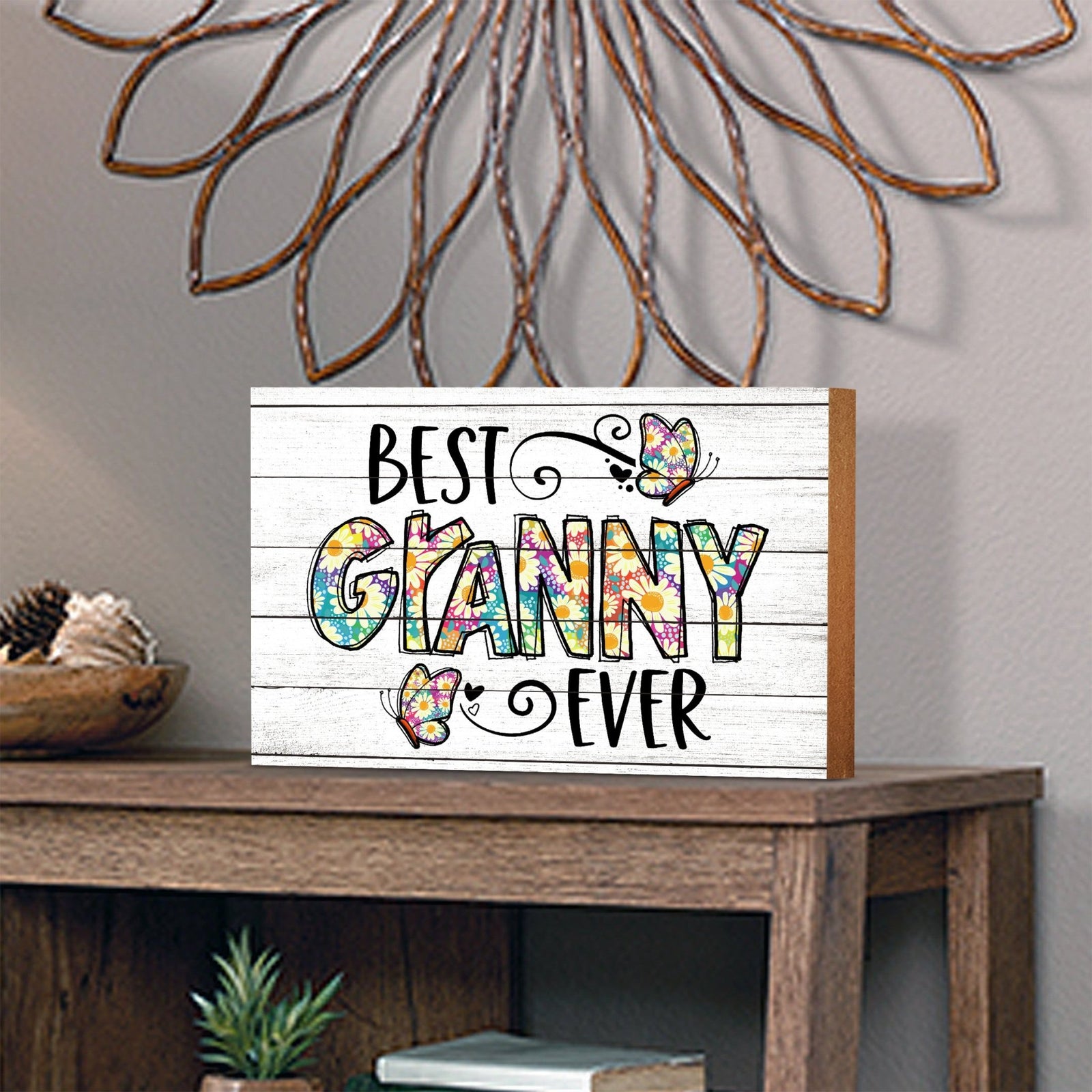 Modern-Inspired White Wooden Graffiti Art Shelf Sitter Gift Idea & Home Décor - Best Granny Ever - LifeSong Milestones