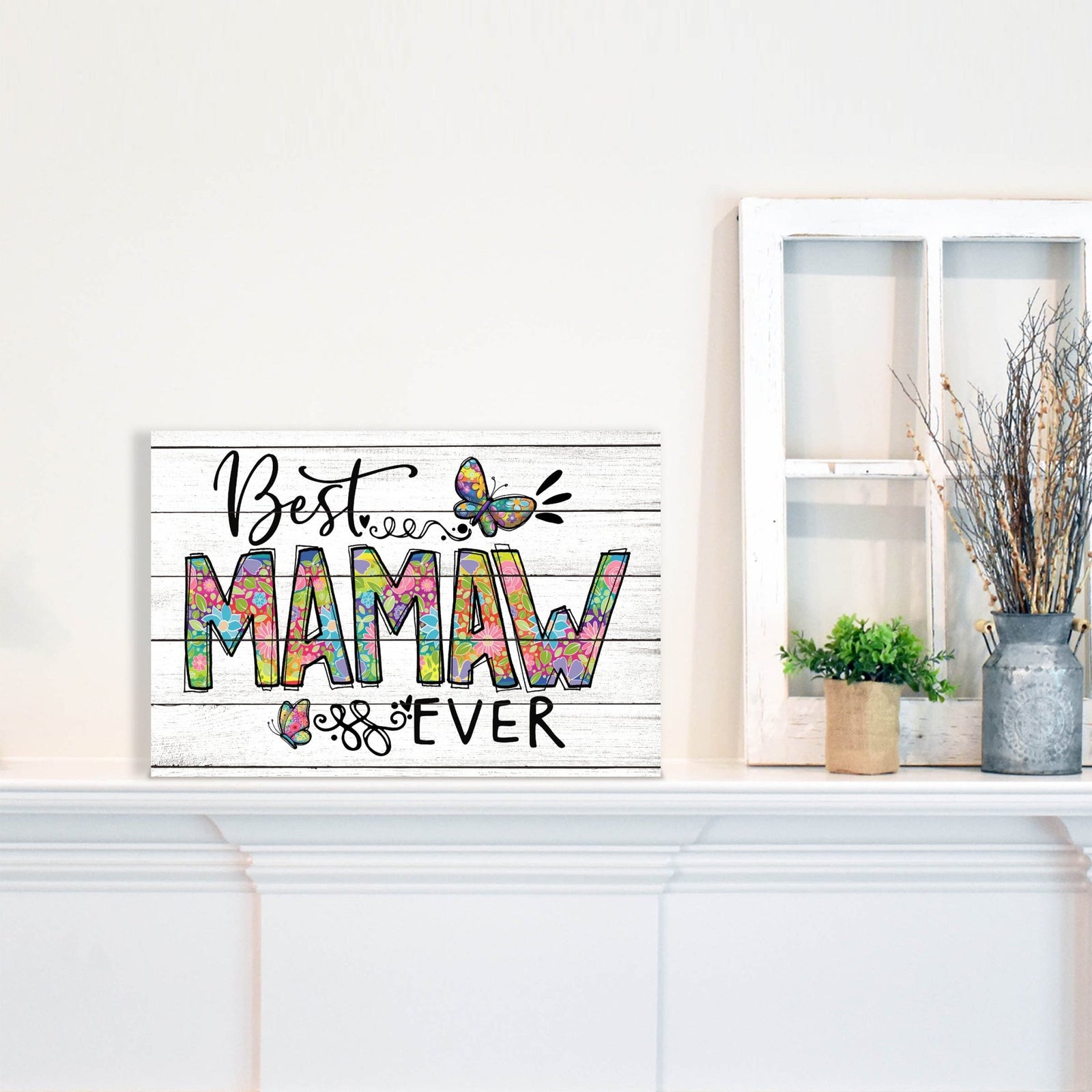 Modern-Inspired White Wooden Graffiti Art Shelf Sitter Gift Idea & Home Décor - Best Mamaw Ever - LifeSong Milestones