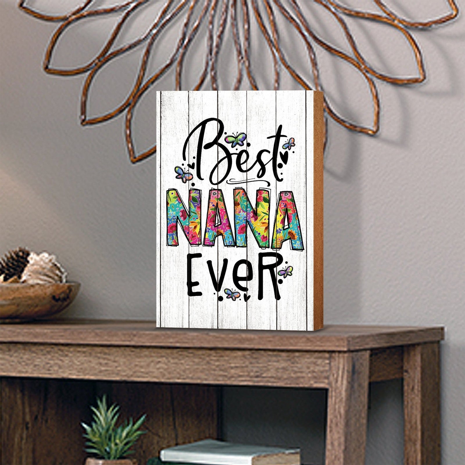 Modern-Inspired White Wooden Graffiti Art Shelf Sitter Gift Idea & Home Décor - Best Nana Ever - LifeSong Milestones
