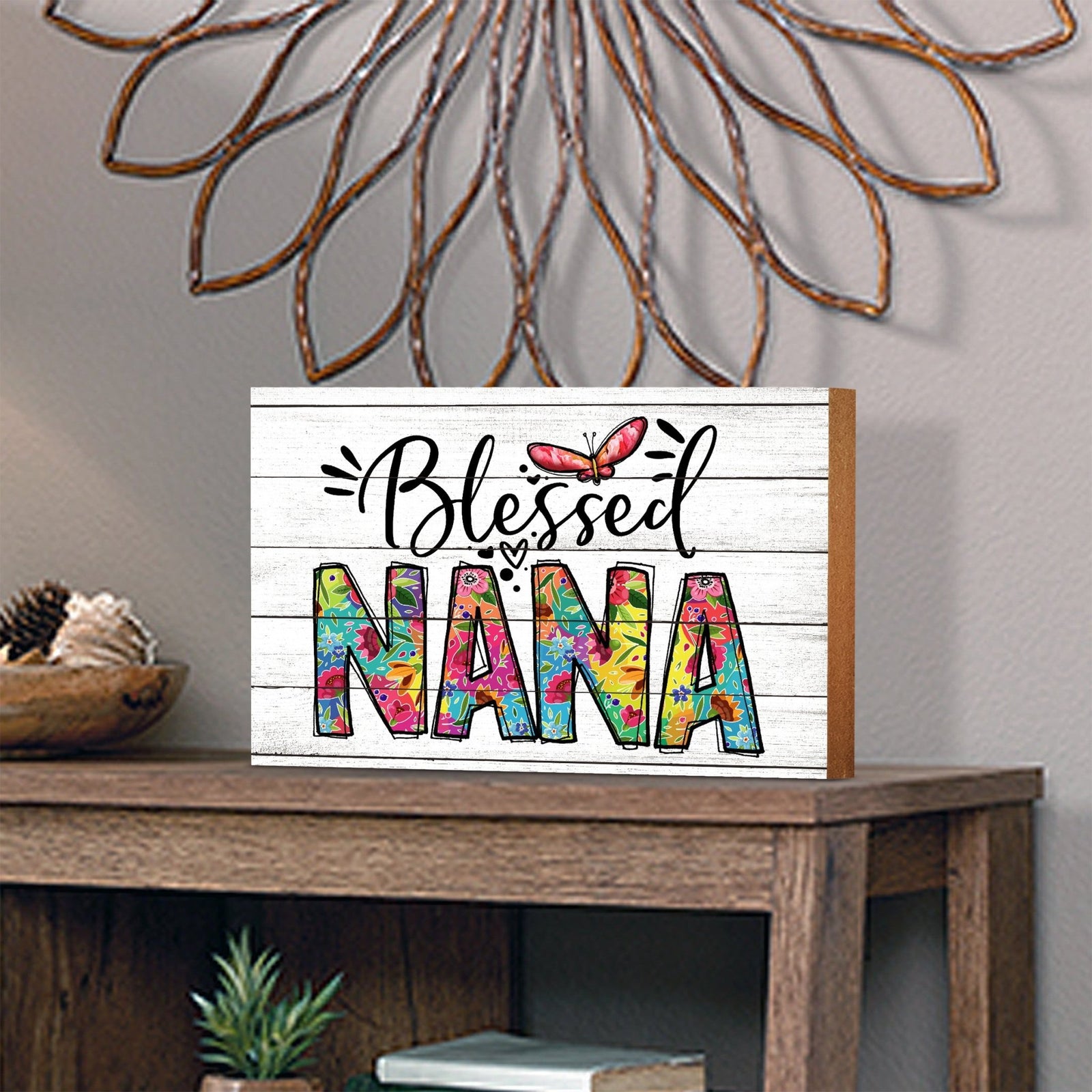 Modern-Inspired White Wooden Graffiti Art Shelf Sitter Gift Idea & Home Décor - Blessed Nana - LifeSong Milestones