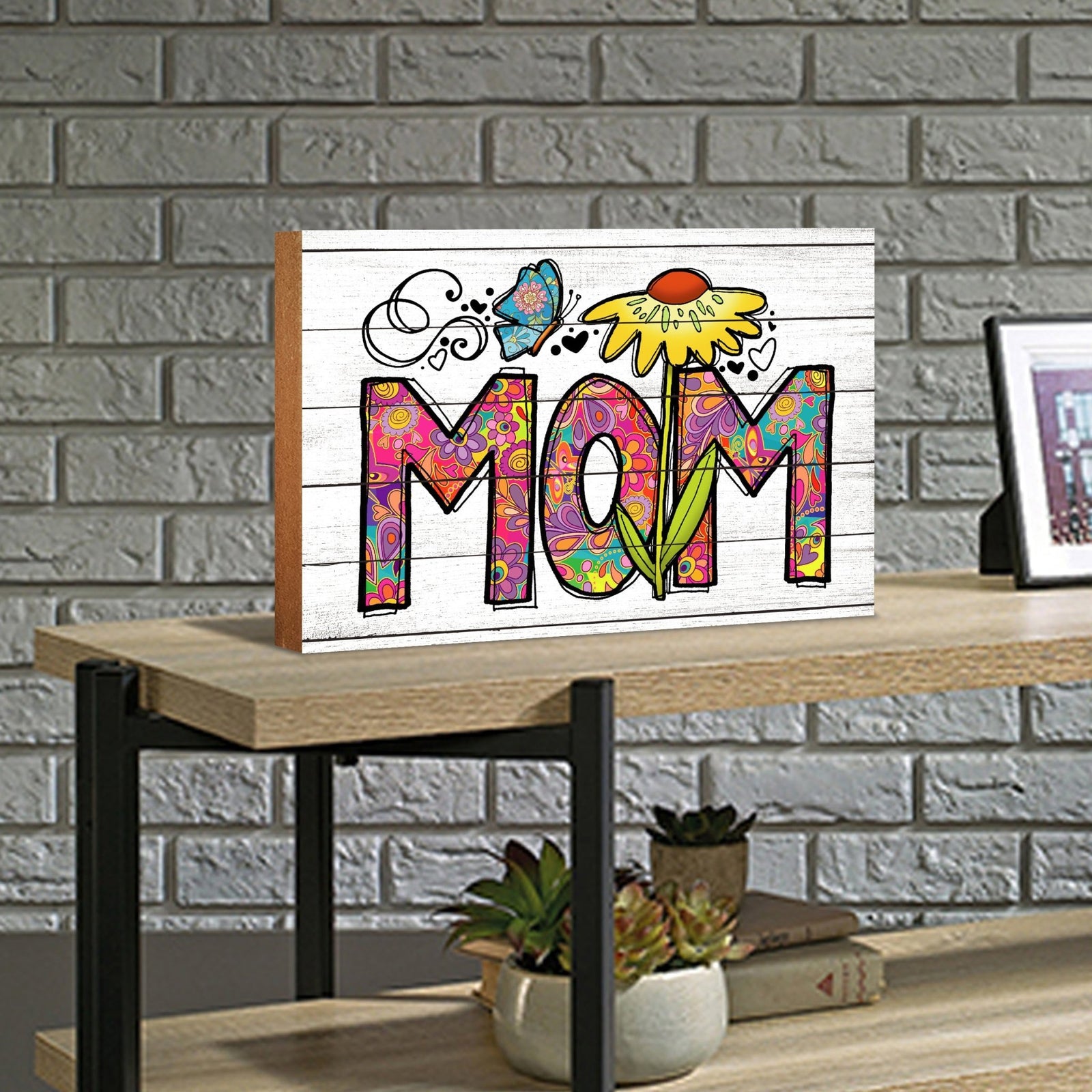 Modern-Inspired White Wooden Graffiti Art Shelf Sitter Gift Idea & Home Décor - Mom - LifeSong Milestones