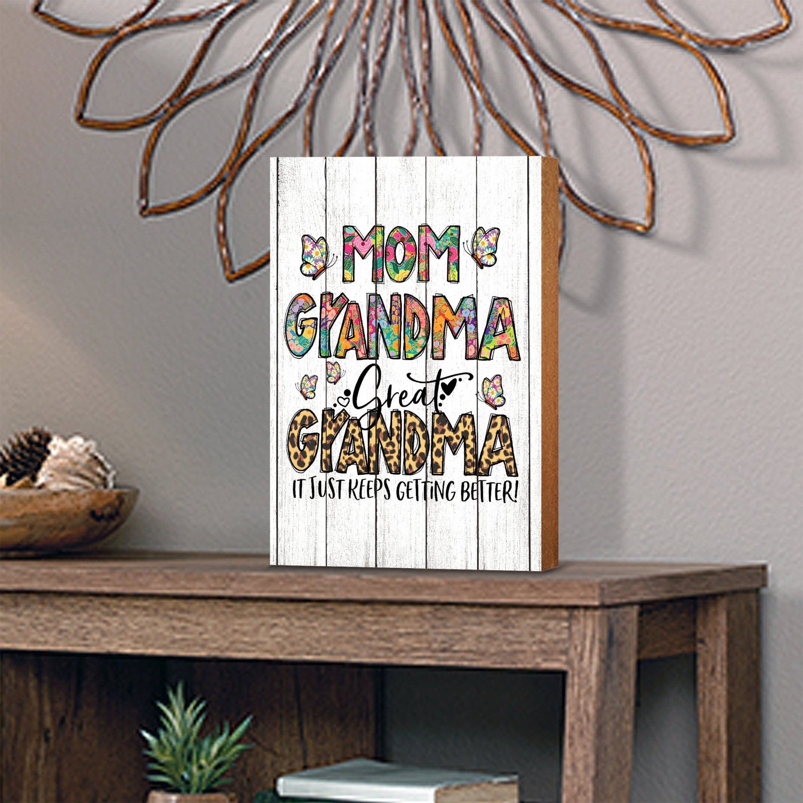 Modern-Inspired White Wooden Graffiti Art Shelf Sitter Gift Idea & Home Décor - Mom Grandma - LifeSong Milestones
