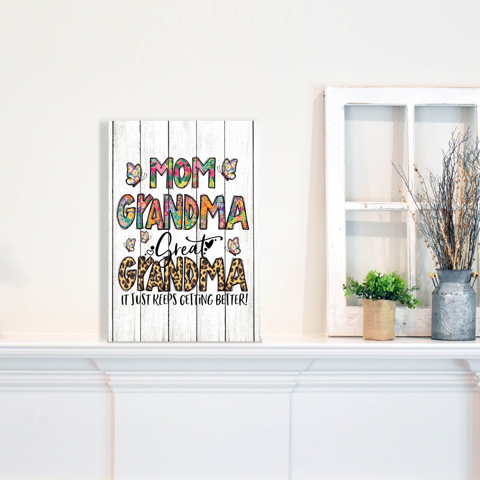 Modern-Inspired White Wooden Graffiti Art Shelf Sitter Gift Idea & Home Décor - Mom Grandma - LifeSong Milestones