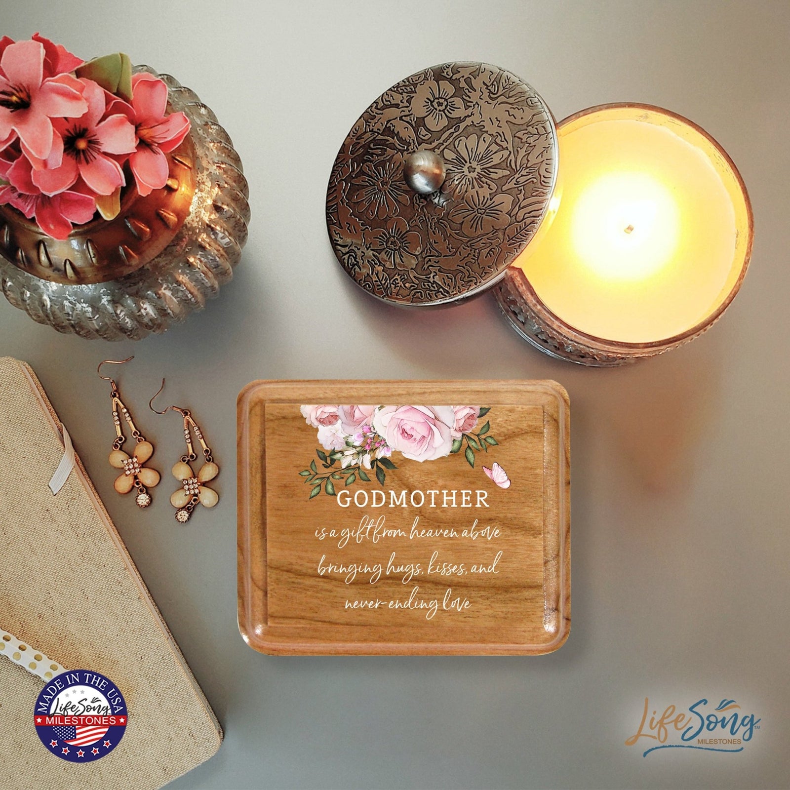 Modern Keepsake Box Inspirational Quotes for Godmother 3.5x3 Godmother - LifeSong Milestones