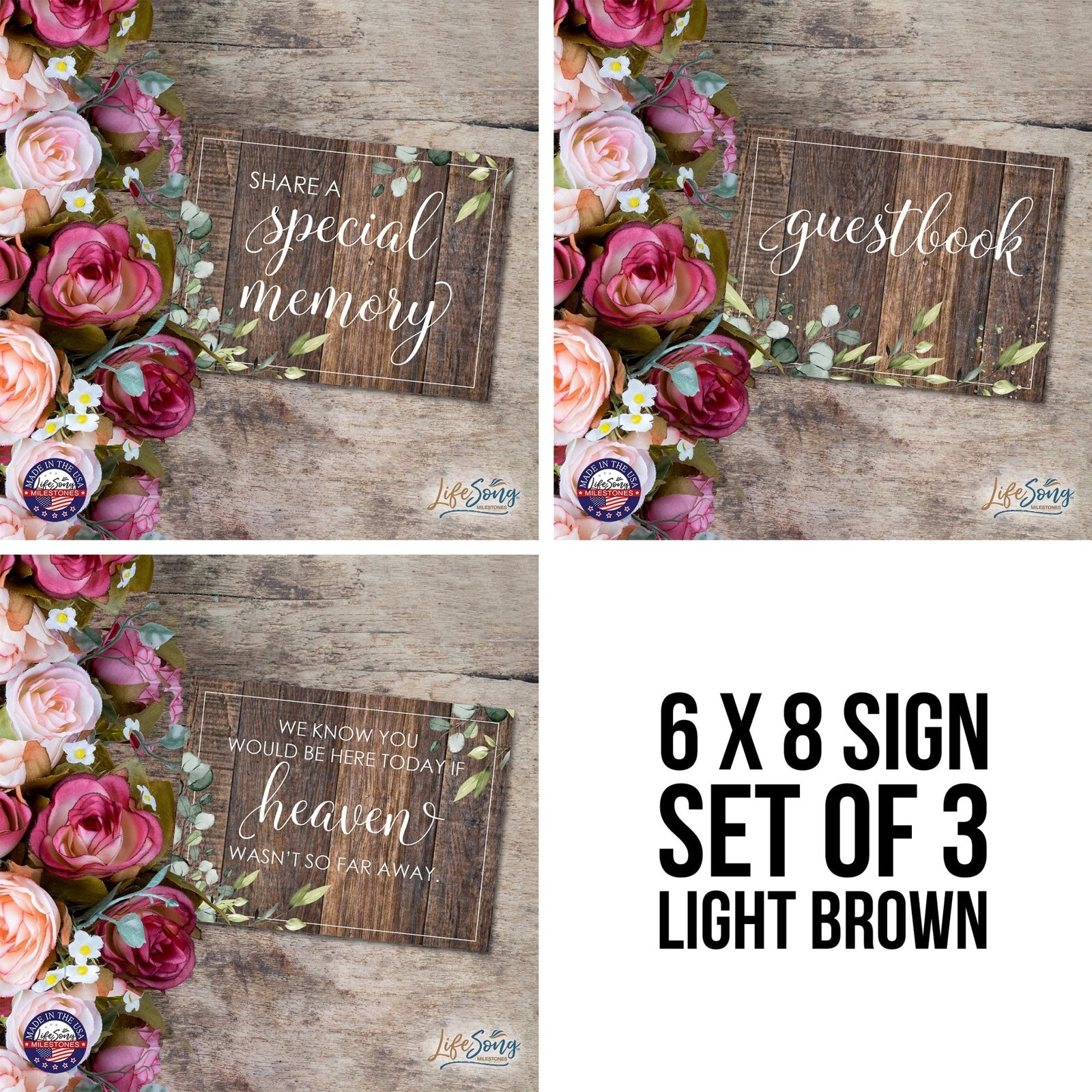 Modern Memorial 3 Piece Set Wooden 6x8 inches Hanging Wall Art Sign – If Heaven - LifeSong Milestones