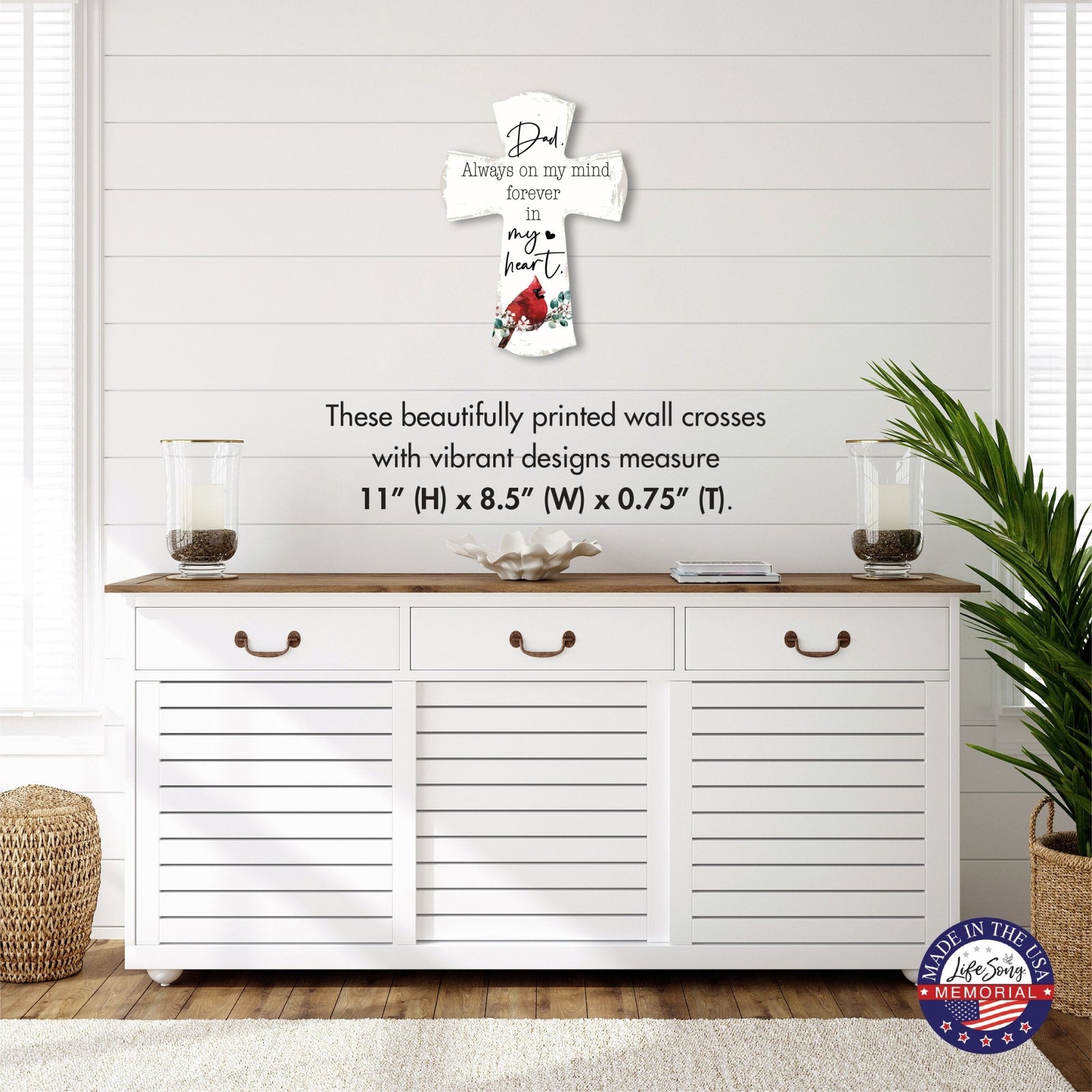 Modern Memorial Wall Cross Bereavement Gift - Always On My Mind - LifeSong Milestones