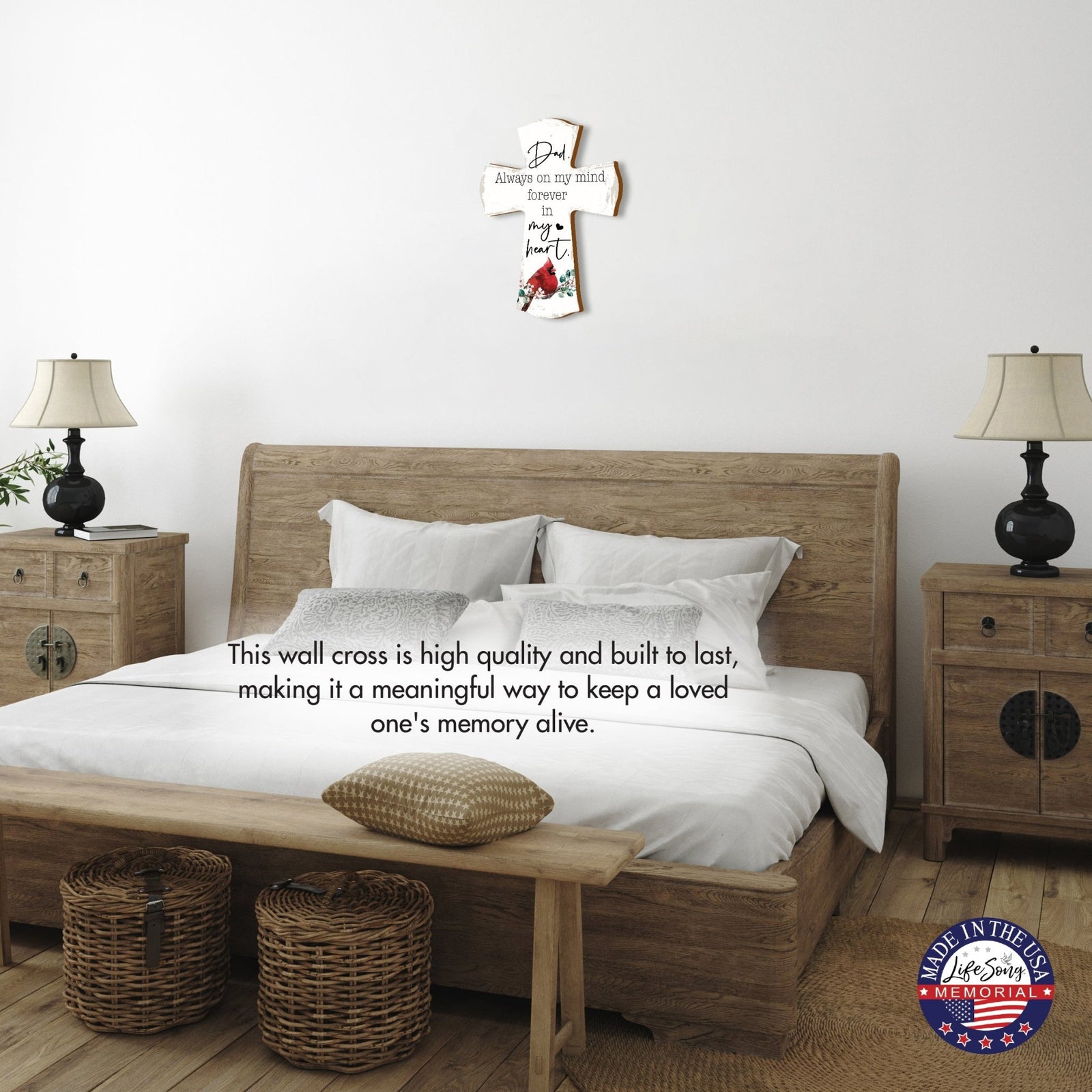 Modern Memorial Wall Cross Bereavement Gift - Always On My Mind - LifeSong Milestones