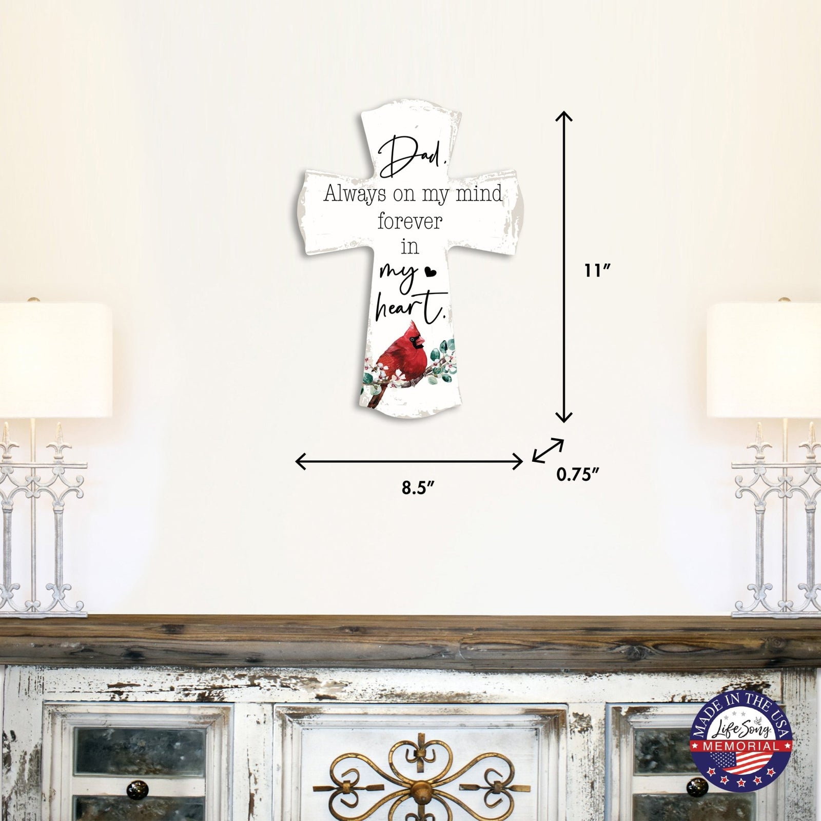 Modern Memorial Wall Cross Bereavement Gift - Always On My Mind - LifeSong Milestones