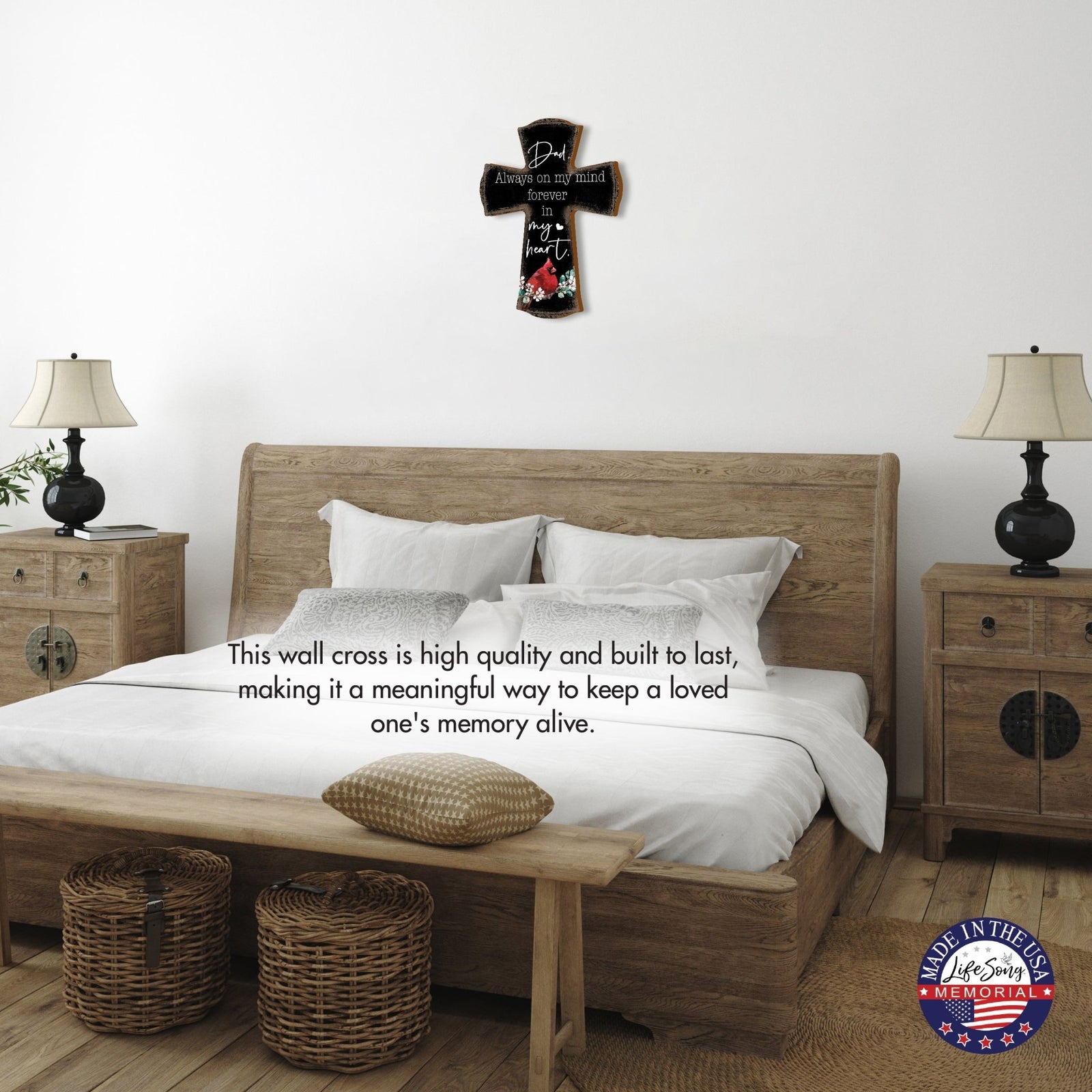 Modern Memorial Wall Cross Bereavement Gift - Always On My Mind - LifeSong Milestones