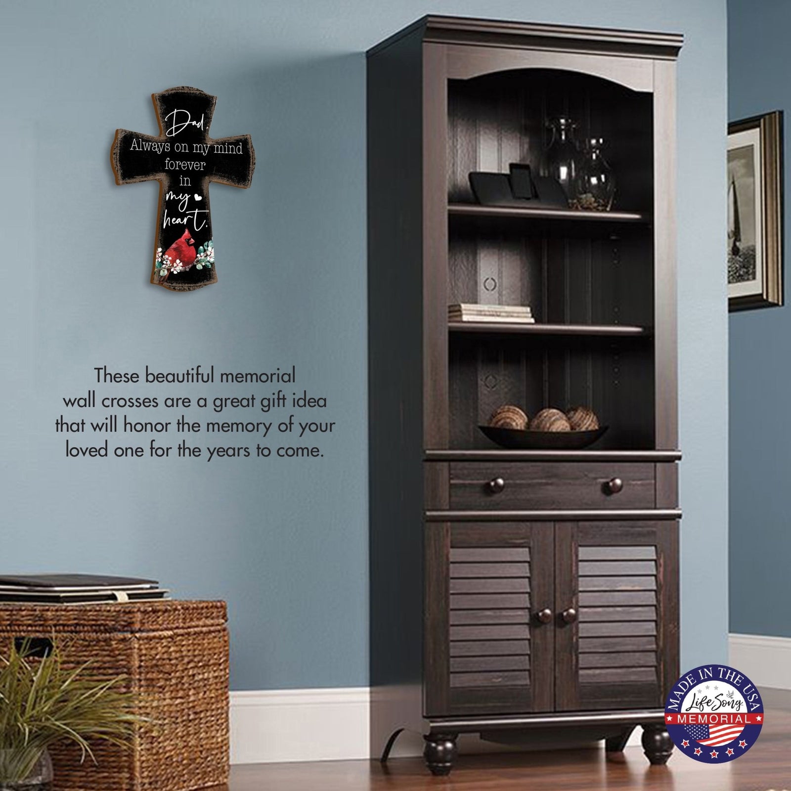 Modern Memorial Wall Cross Bereavement Gift - Always On My Mind - LifeSong Milestones