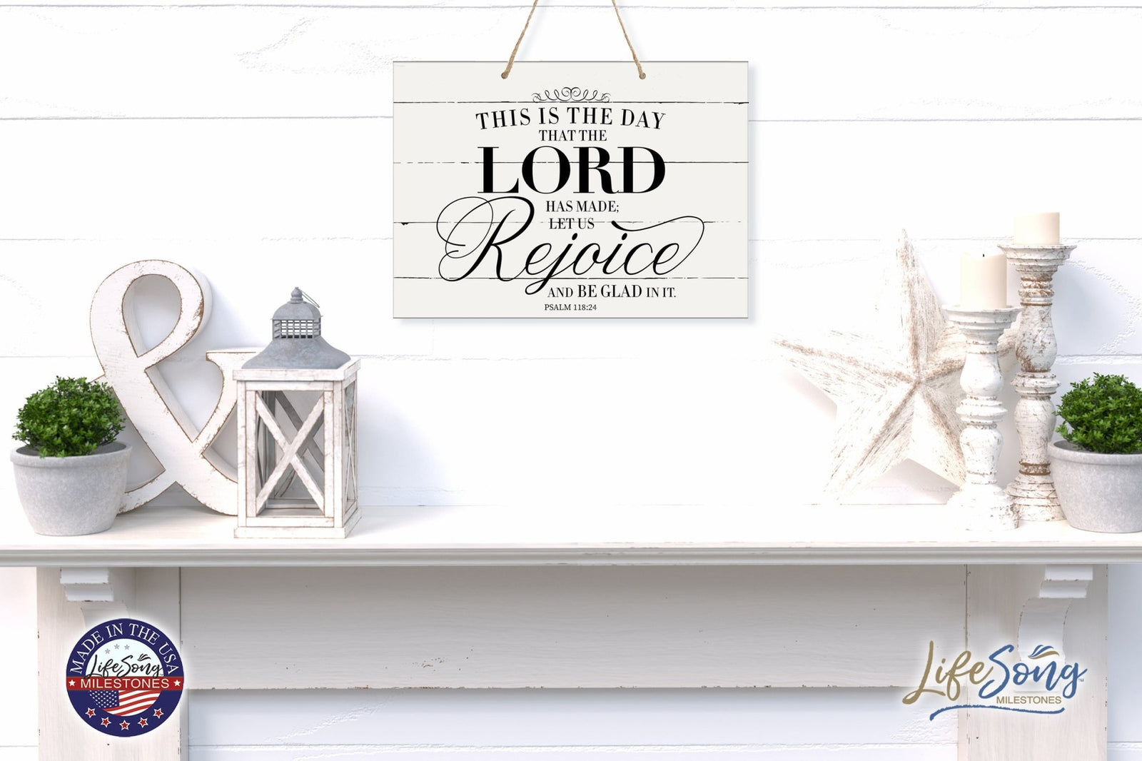 Modern Wooden Horizontal Wall Hanging Rope Sign 12x15 - Bible Verse - LifeSong Milestones