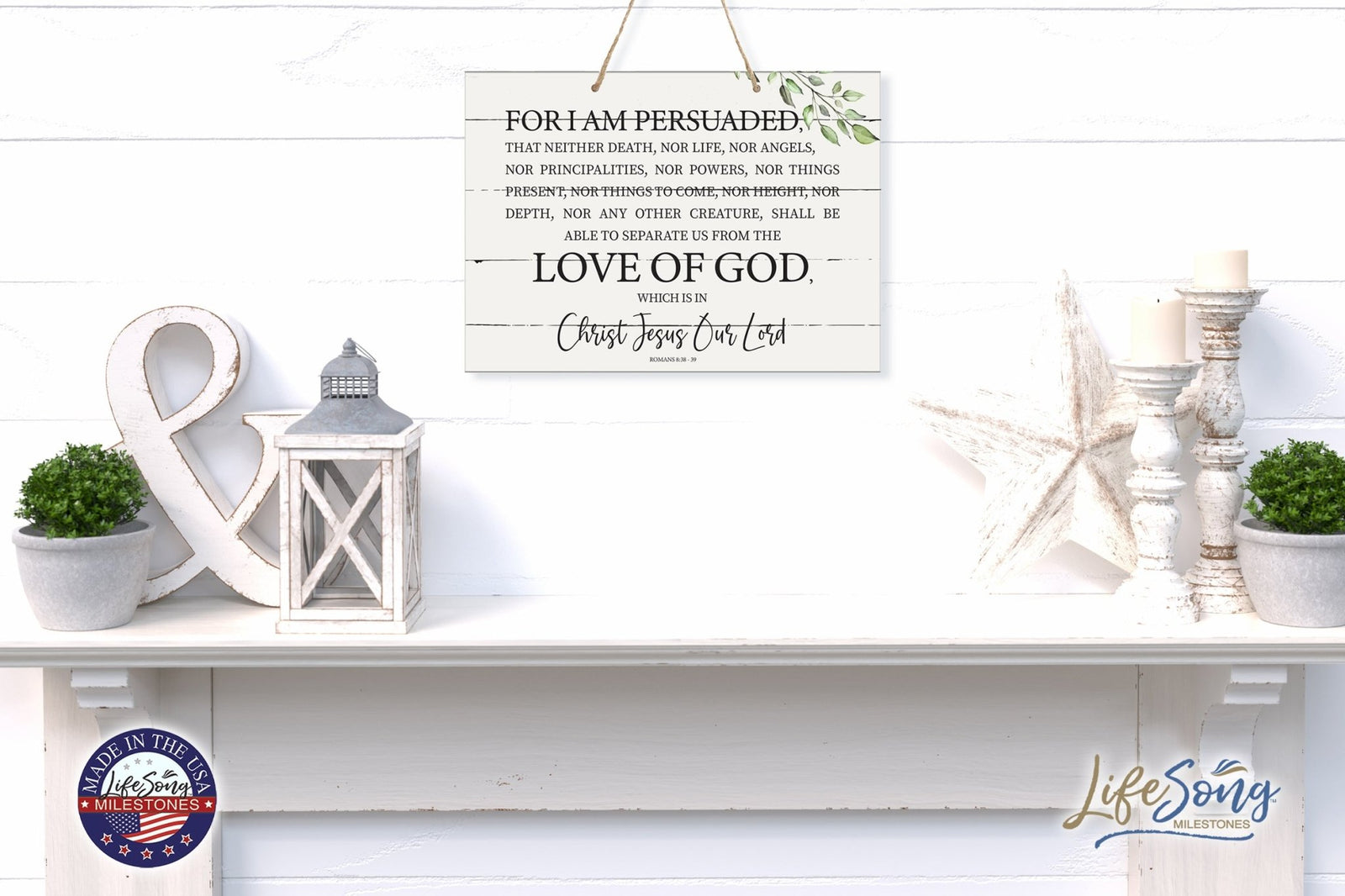 Modern Wooden Horizontal Wall Hanging Rope Sign 12x15 - Bible Verse - LifeSong Milestones