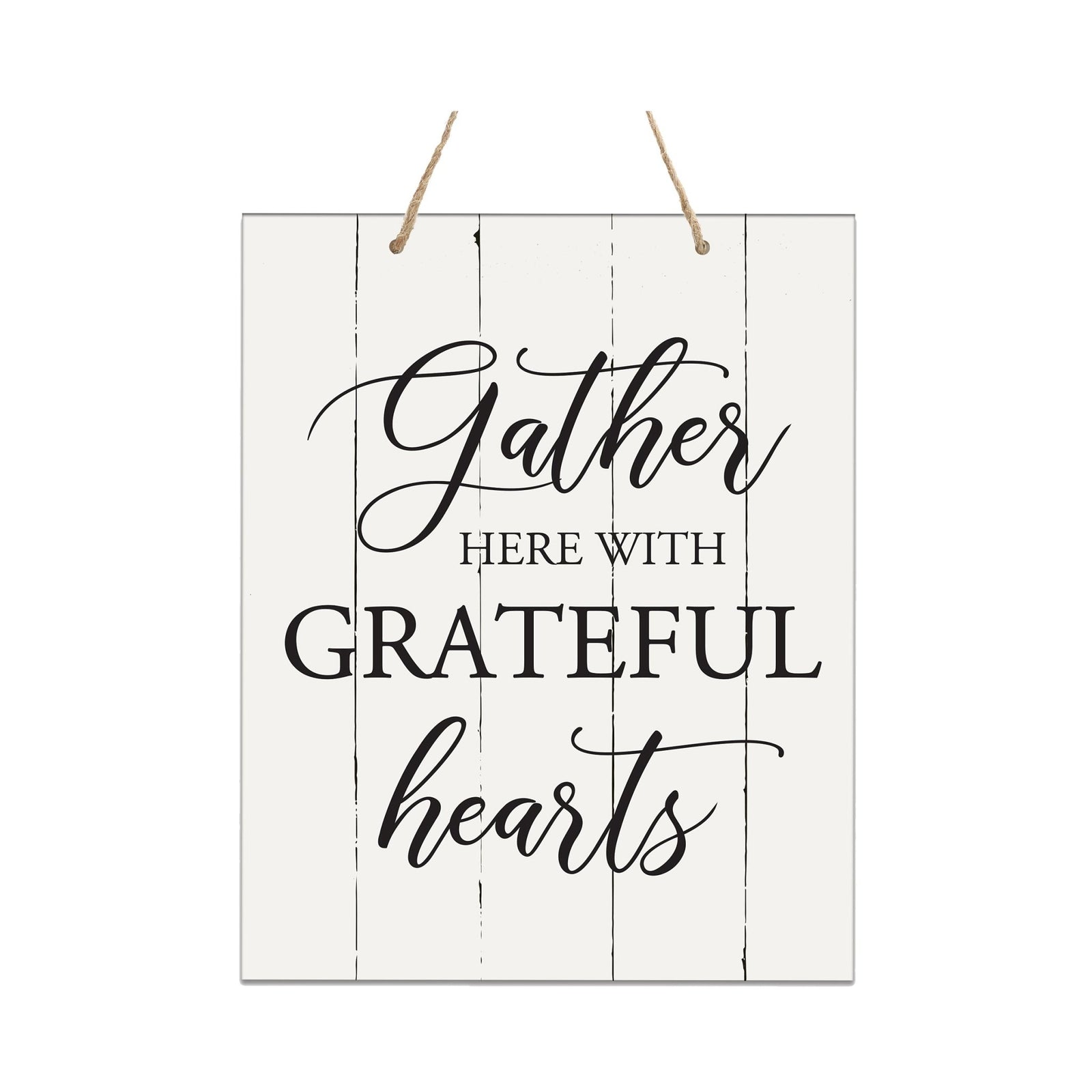 Modern Wooden Horizontal Wall Hanging Rope Sign 12x15 - Gather Here - LifeSong Milestones