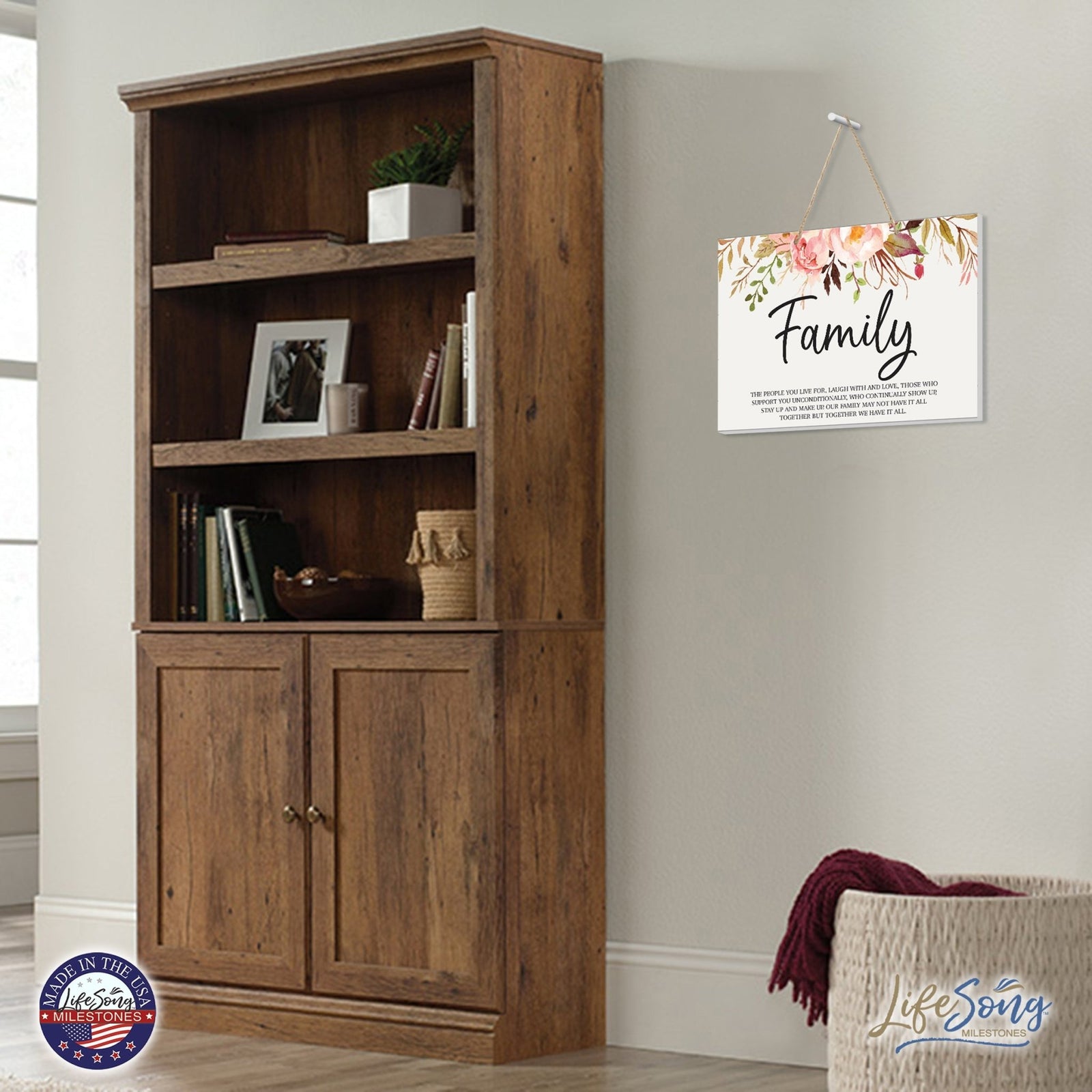 Modern Wooden Horizontal Wall Hanging Rope Sign 12x15 - Home - LifeSong Milestones