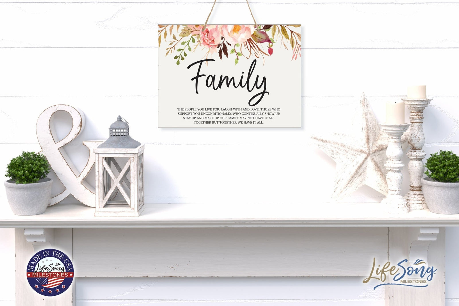 Modern Wooden Horizontal Wall Hanging Rope Sign 12x15 - Home - LifeSong Milestones