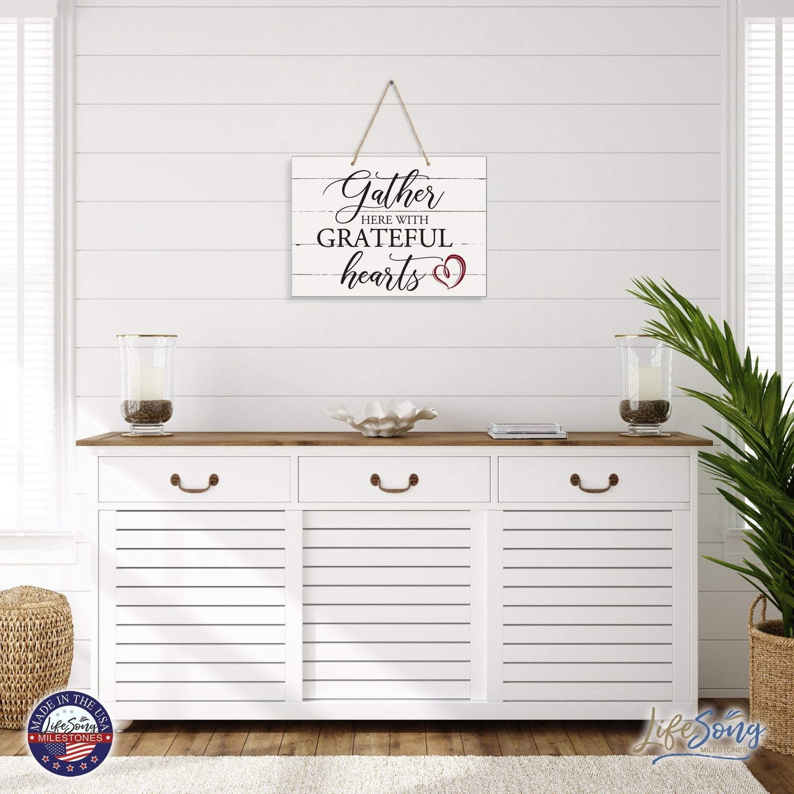 Modern Wooden Horizontal Wall Hanging Rope Sign 12x15 - Home - LifeSong Milestones