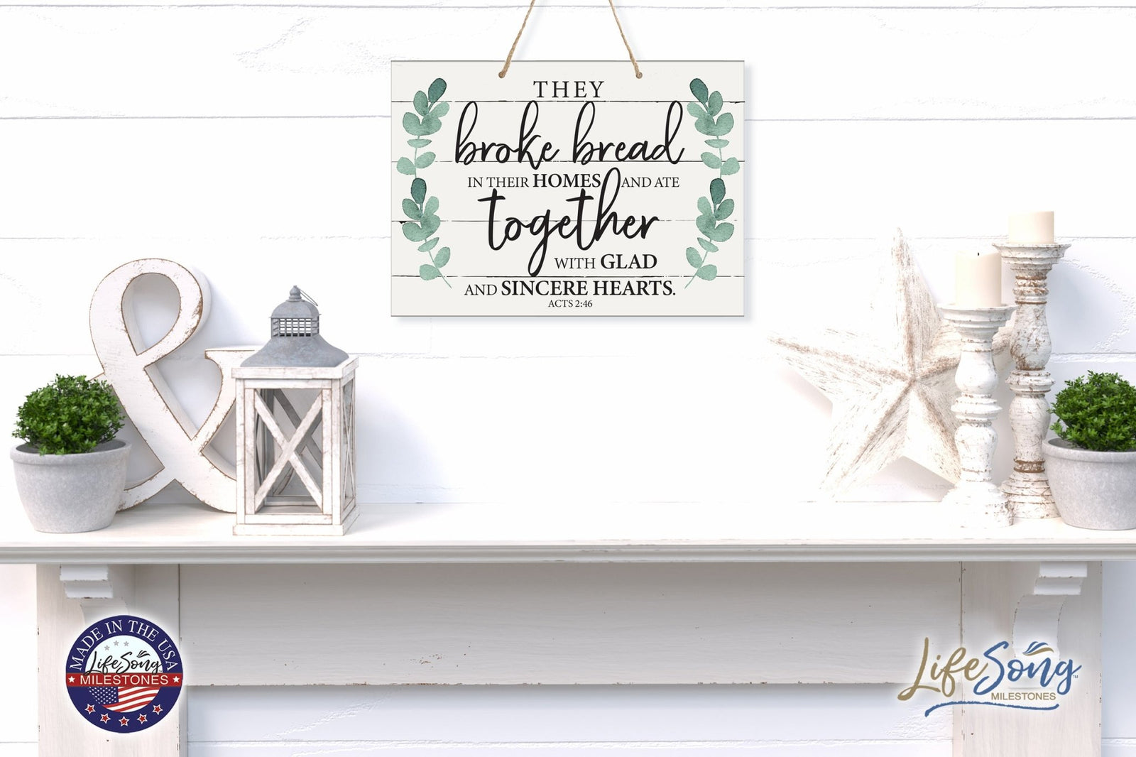 Modern Wooden Horizontal Wall Hanging Rope Sign 12x15 - They Broke Bread - LifeSong Milestones
