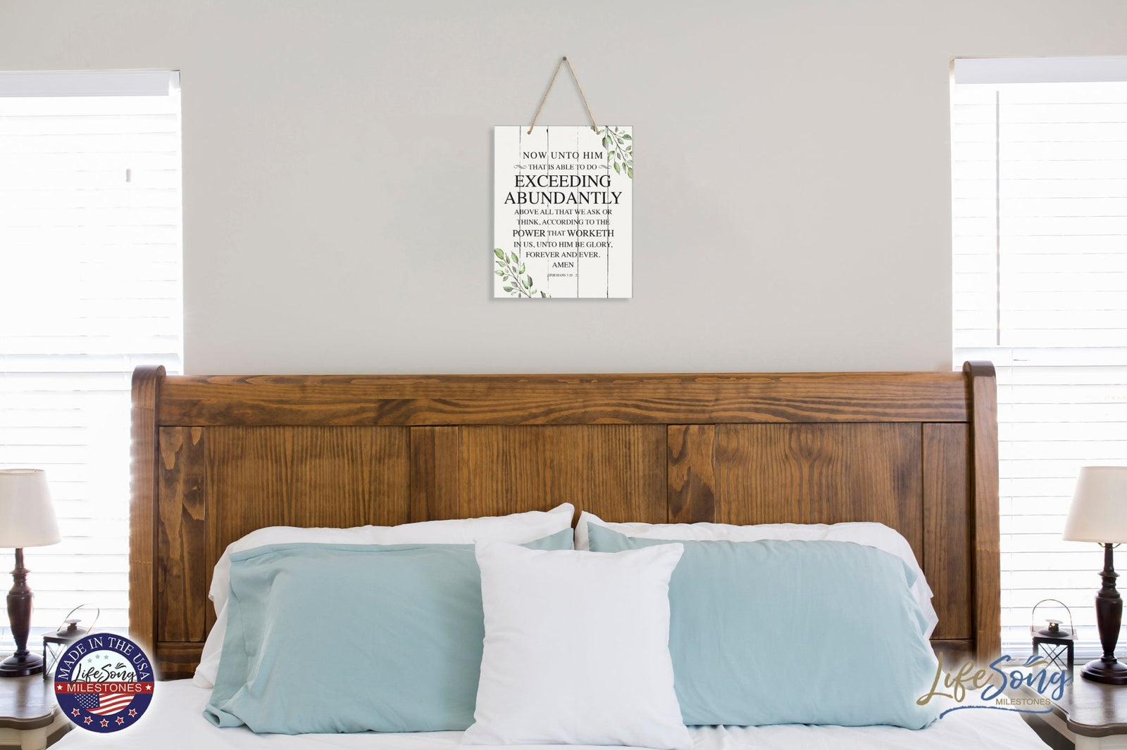 Modern Wooden Horizontal/Vertical Wall Hanging Rope Sign 12x15 - Bible Verse - LifeSong Milestones